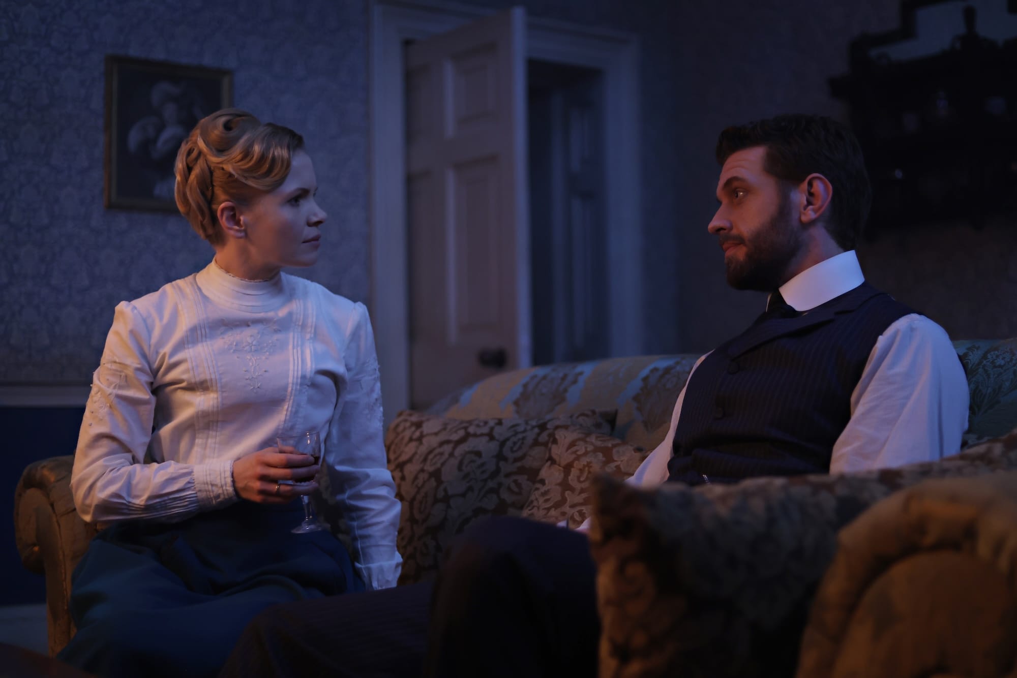 Tom Durant-Pritchard and Kate Phillips in "Miss Scarlet" Season 6 