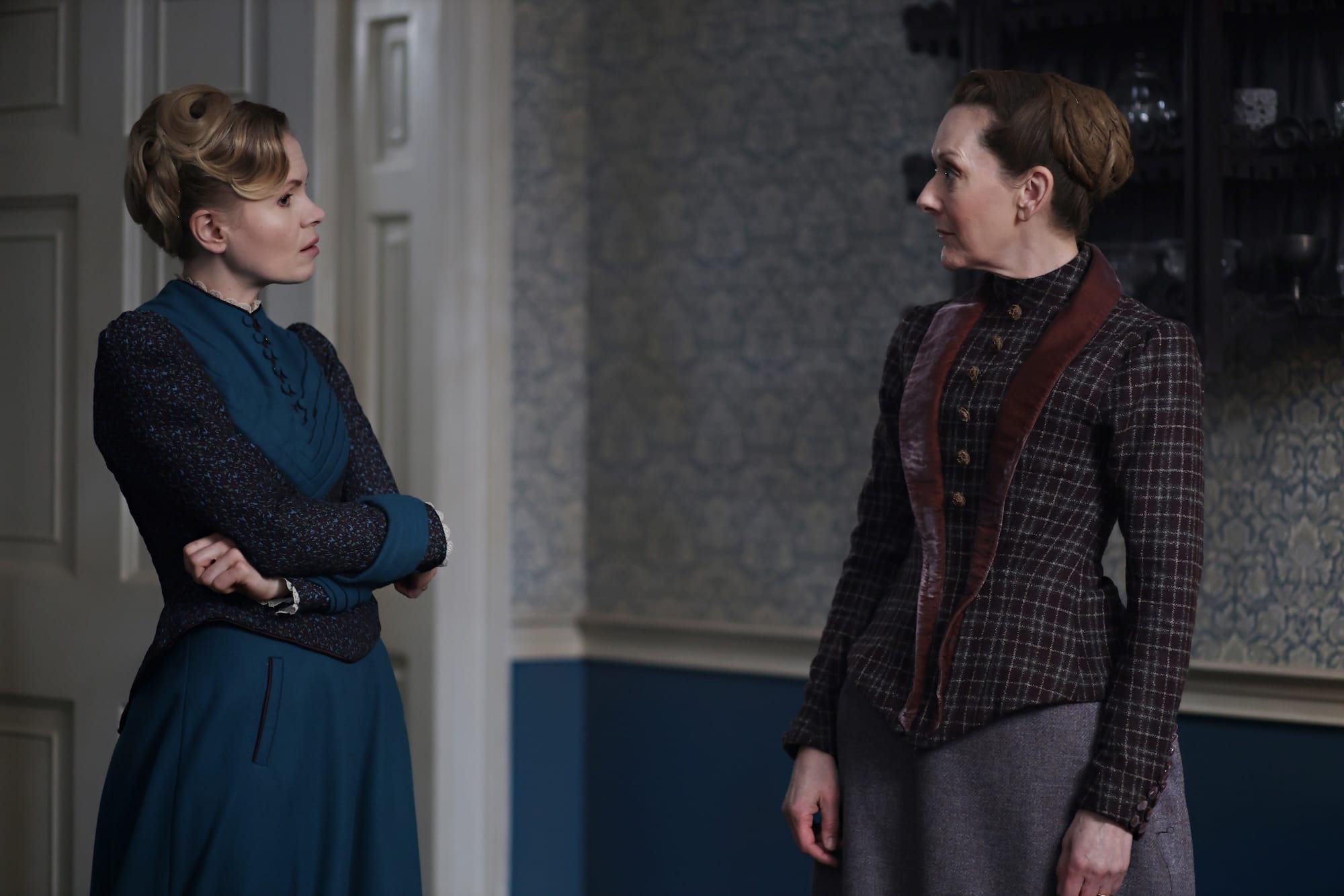 Kate Phillips and Cathy Belton in "Miss Scarlet" Season 6 