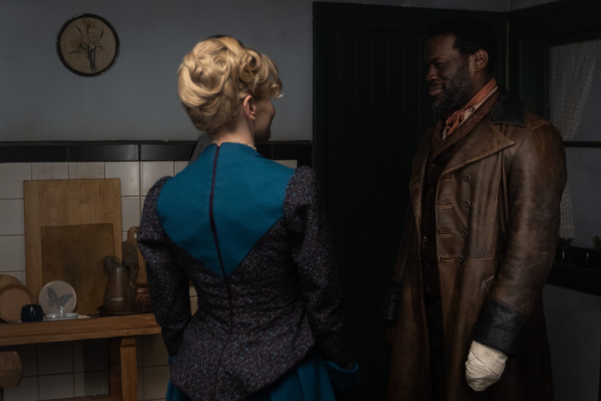 Ansu Kabia and Kate Phillips in "Miss Scarlet" Season 6