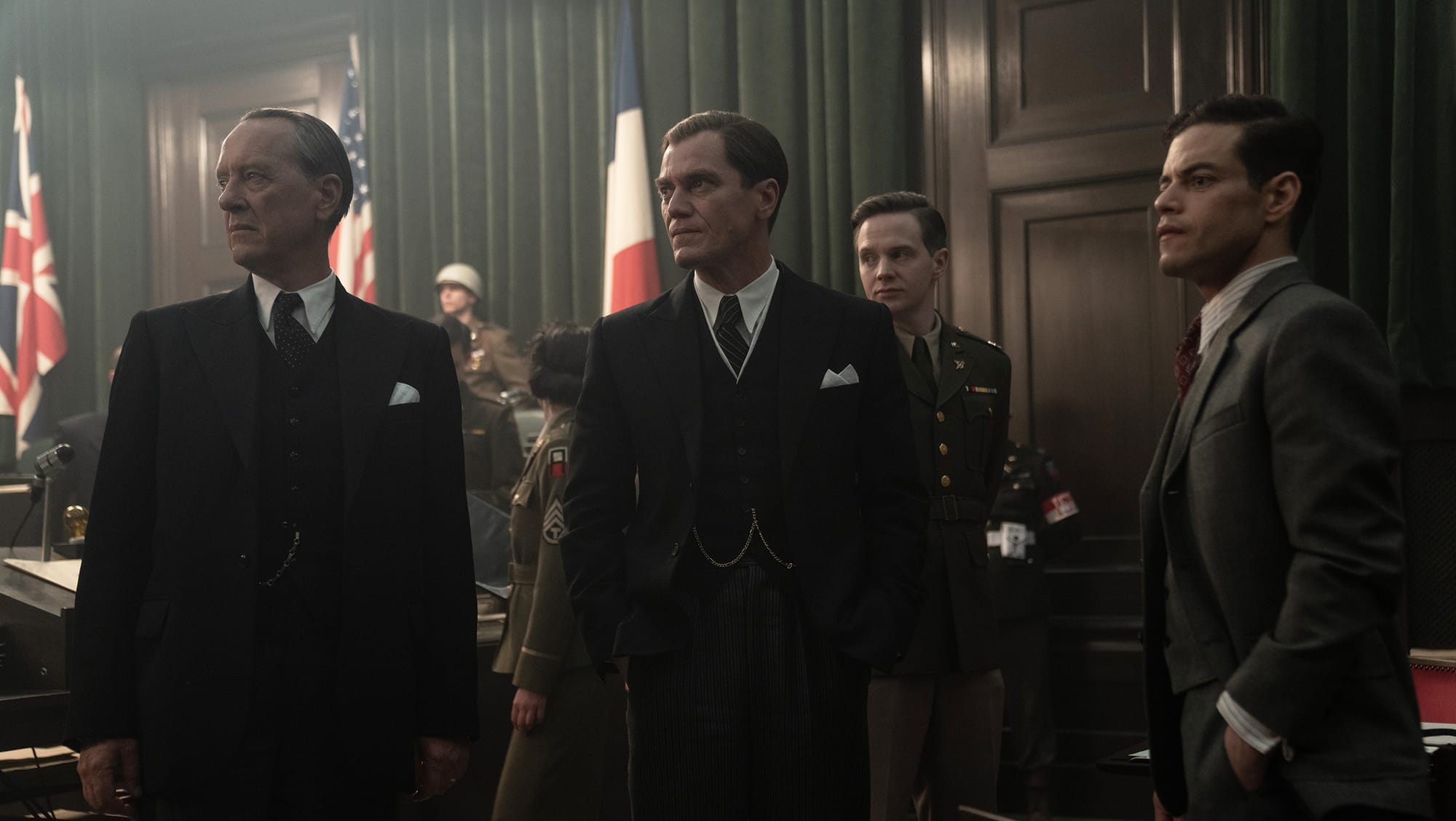 Richard E. Grant, Michael Shannon and Rami Malek in 'Nuremberg' 
