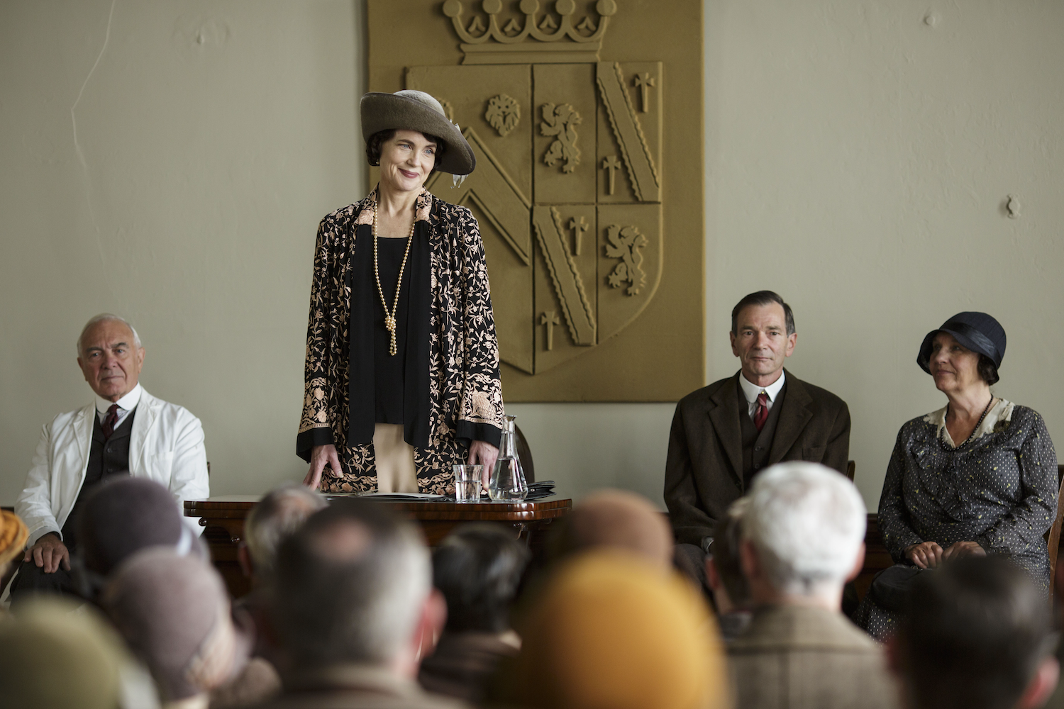 Cora Crawley (Elizabeth McGovern) addresses the Hospital board.