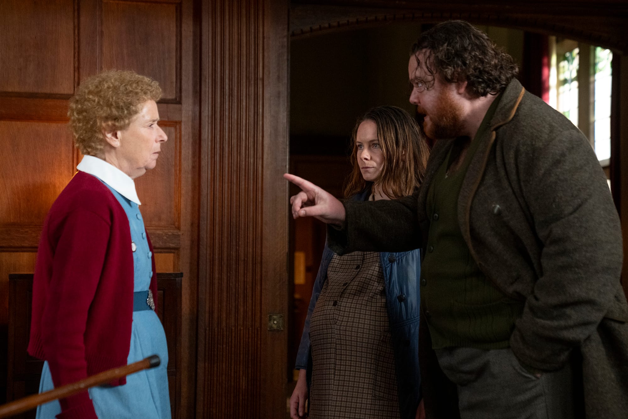 Linda Basset, Turlough Convery and Larner Wallace-Taylor in 'Call the Midwife' Season 15