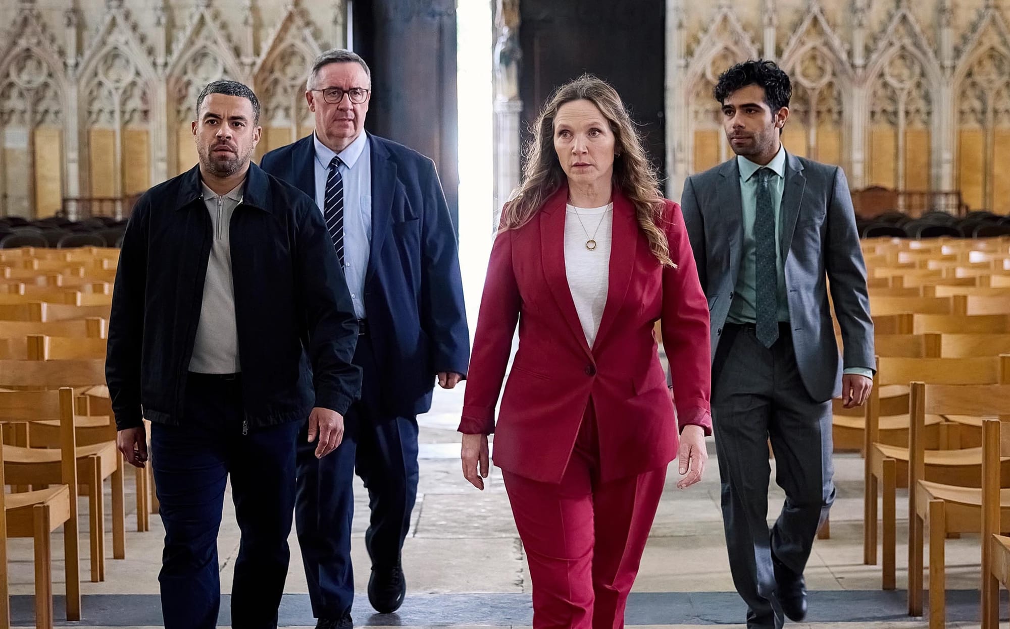 Nathan Welsh, Mark Benton, Jessica Hynes, and Ali Ariaie in Patience Season 2