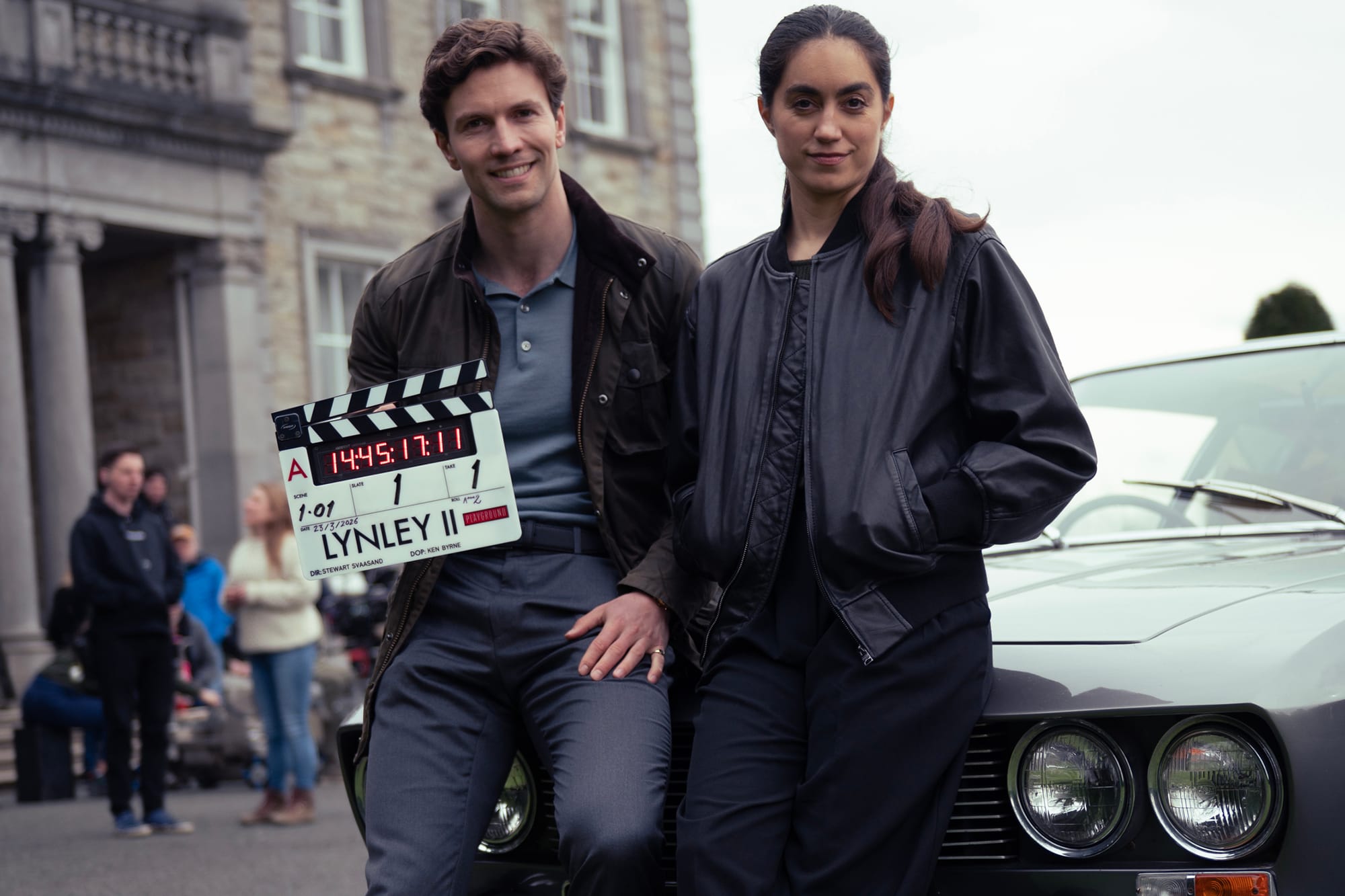Leo Suter and Sofia Barclay on the set of 'Lynley' Season 2