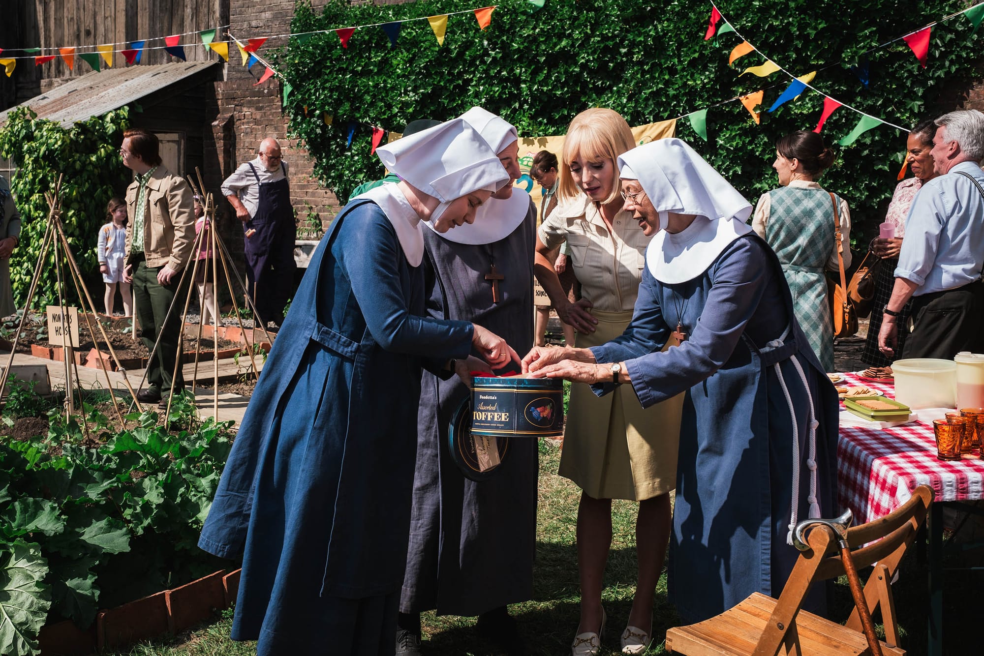 Molly Vevers, Rebecca Gethings, Helen George, and Jenny Agutter in 'Call the Midwife' Season 15