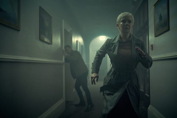 Victoria Hamilton as Chief of Staff Anna Marshall and Alexandre Willaume as Edin Tosumbegovic in COBRA Season 1