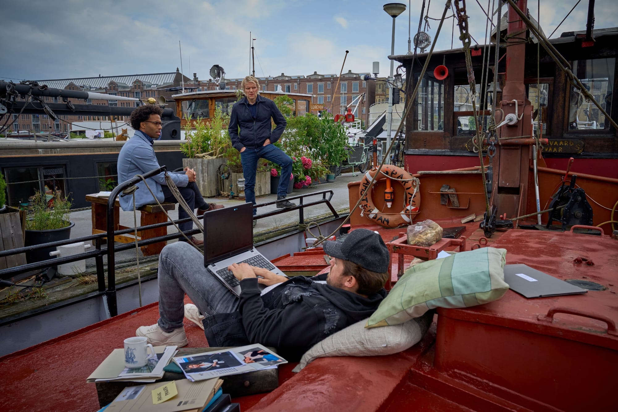 Van der Valk Season 2, Episode 3 Elliot Barnes-Worrell as Job Cloovers and Marc Warren as Piet Van der Valk