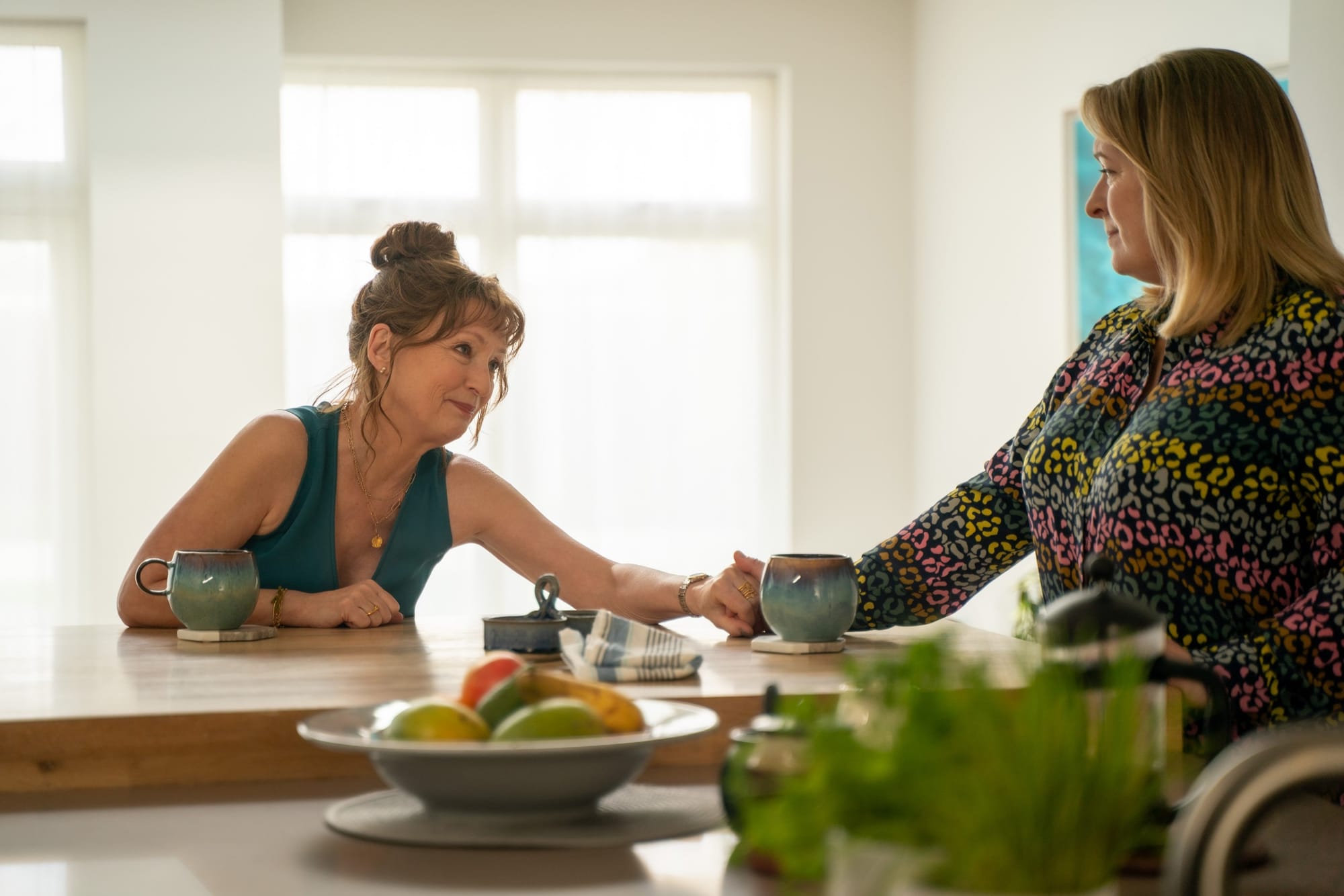 Lesley Manville as Susan Ryeland and Claire Rushbrook as Katie Williams in PBS' 'Magpie Murders'