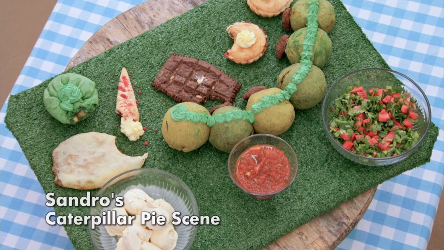 Sandro's Caterpillar Pie Scene Showstopper&nbsp;from The Great British Baking Show Collection 10's Pastry Week
