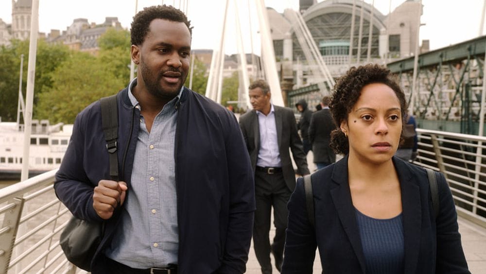 Rosalind Eleazar and Kadiff Kirwan and Louisa and Marcus in Slow Horses Season 2