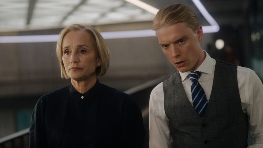 Kristin Scott Thomas and Freddie Fox as Diana Taverner and James “Spider” Webb in Slow Horses Season 2