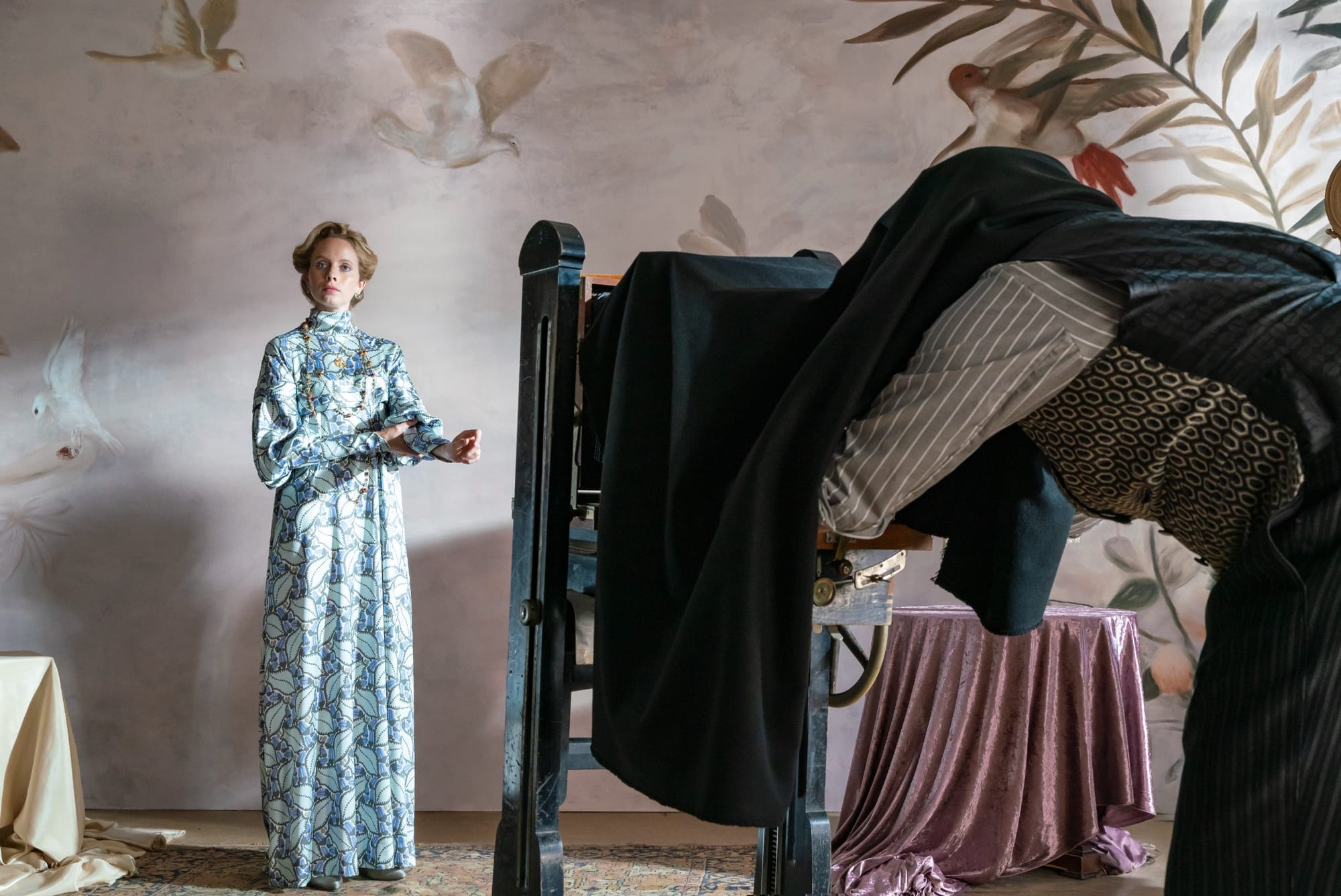 A model is photographed at Modesalon Vogl in 'Vienna Blood' Season 3