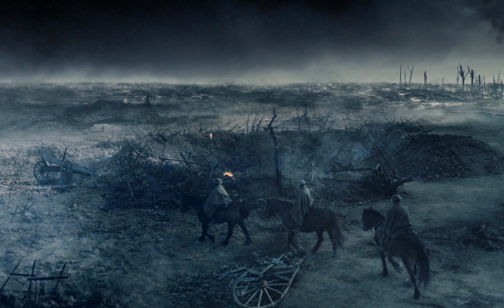 Young Siegfried Farnon (Andy Sellers) and two other soldiers ride into the desolate wasteland of Ypres in 1918, searching for an injured horse.