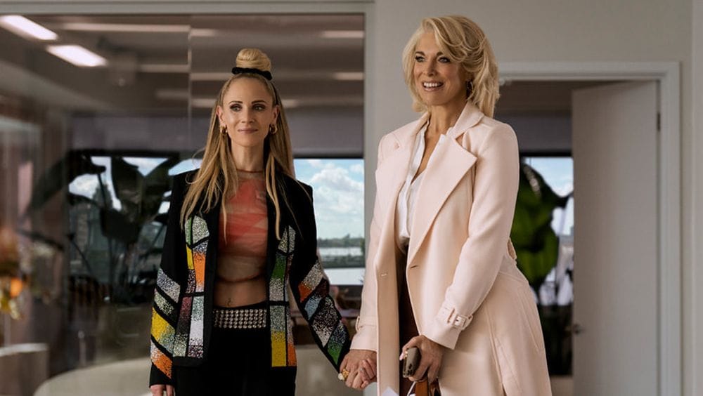 Juno Temple as Keely Jones and Hannah Waddingham as Rebecca Welton in 'Ted Lasso' Season 3, Episode 1.