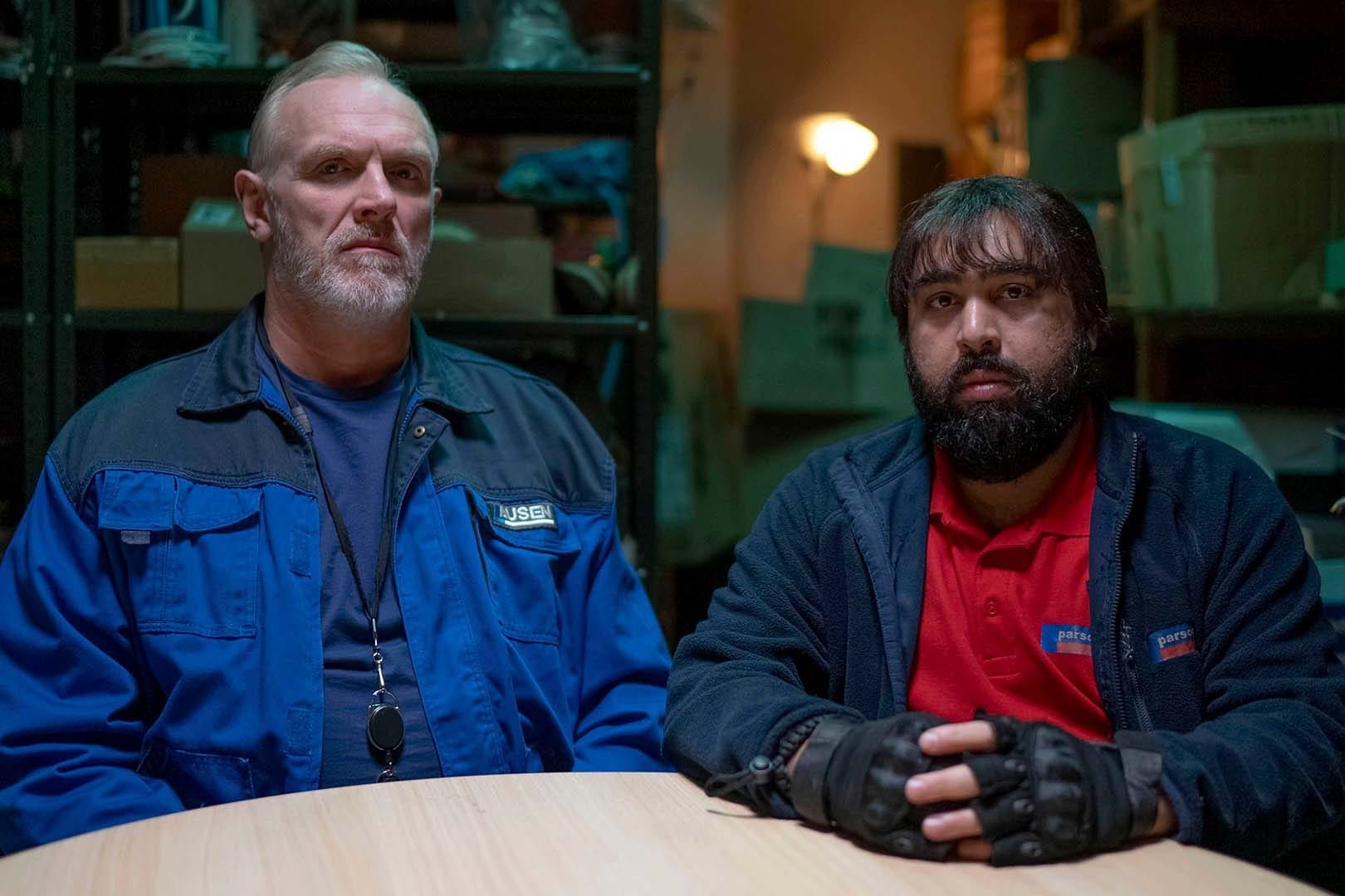 Greg Davies as Paul 'Wicky' Wickstead and Asim Chaudhry as Karl in 'The Cleaner' Season 2.