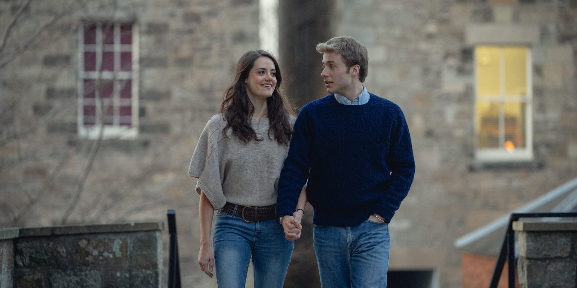 Meg Bellamy as Kate Middleton and Ed McVey as Prince William in 'The Crown' Season 6 