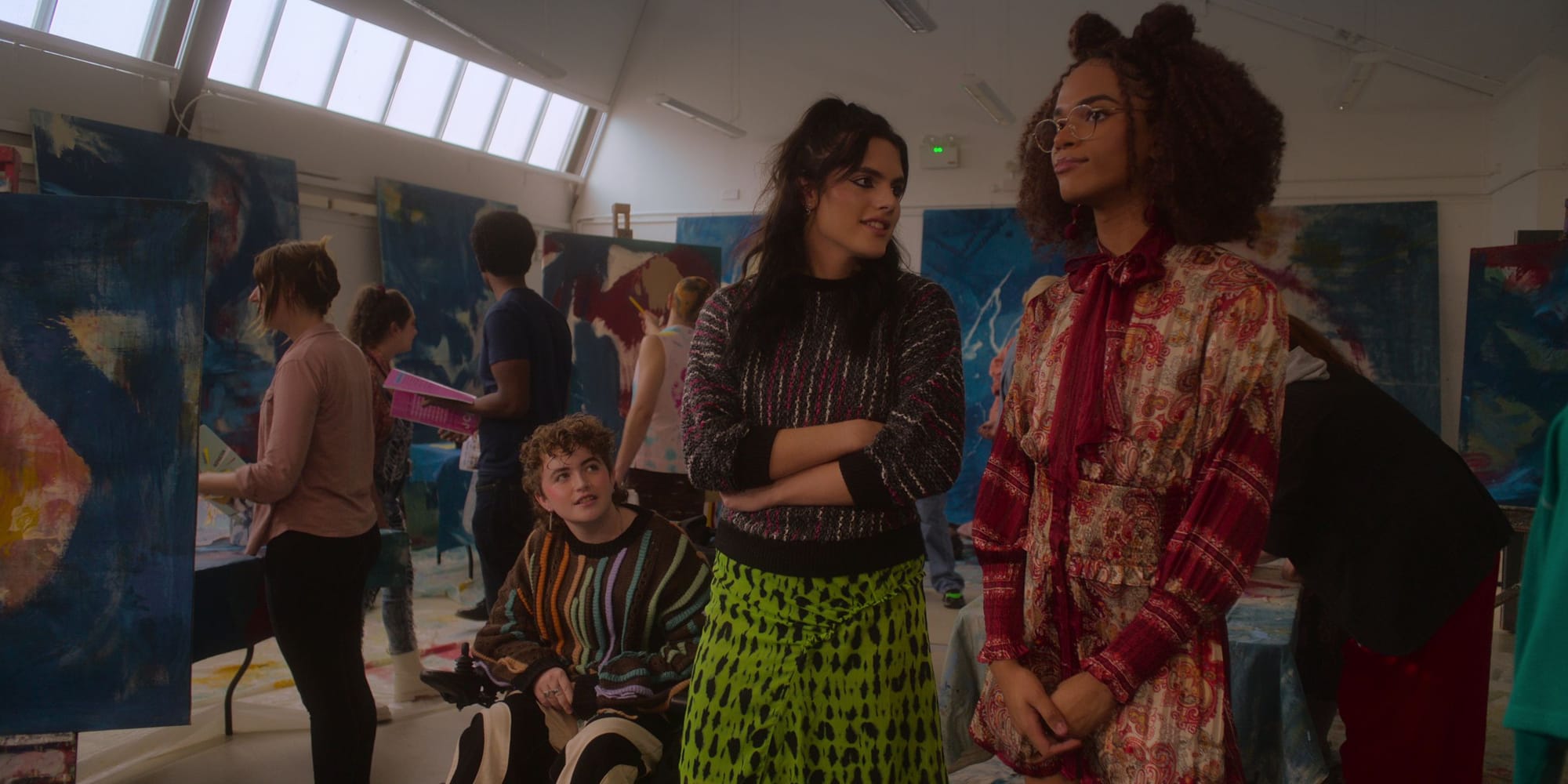 Ash Self as Felix, Bel Priestley as Naomi, and Yasmin Finney as Elle in 'Heartstopper Season 2