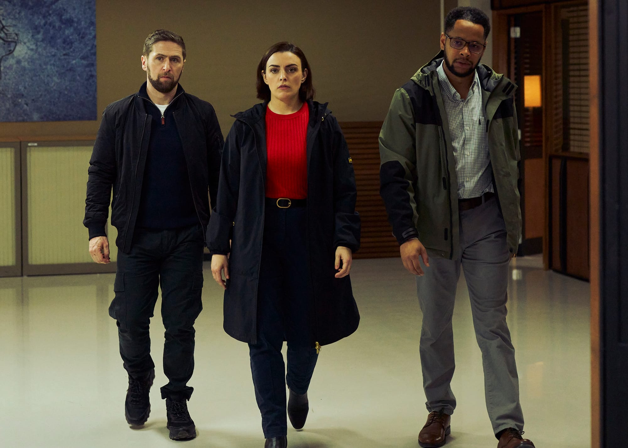 Aaron Monaghan as&nbsp;Sean Prendergast, Nora-Jane Noone as DS Claire Wallace, and Kwaku Fortune as Josh Ola in 'Hidden Assets' Season 2