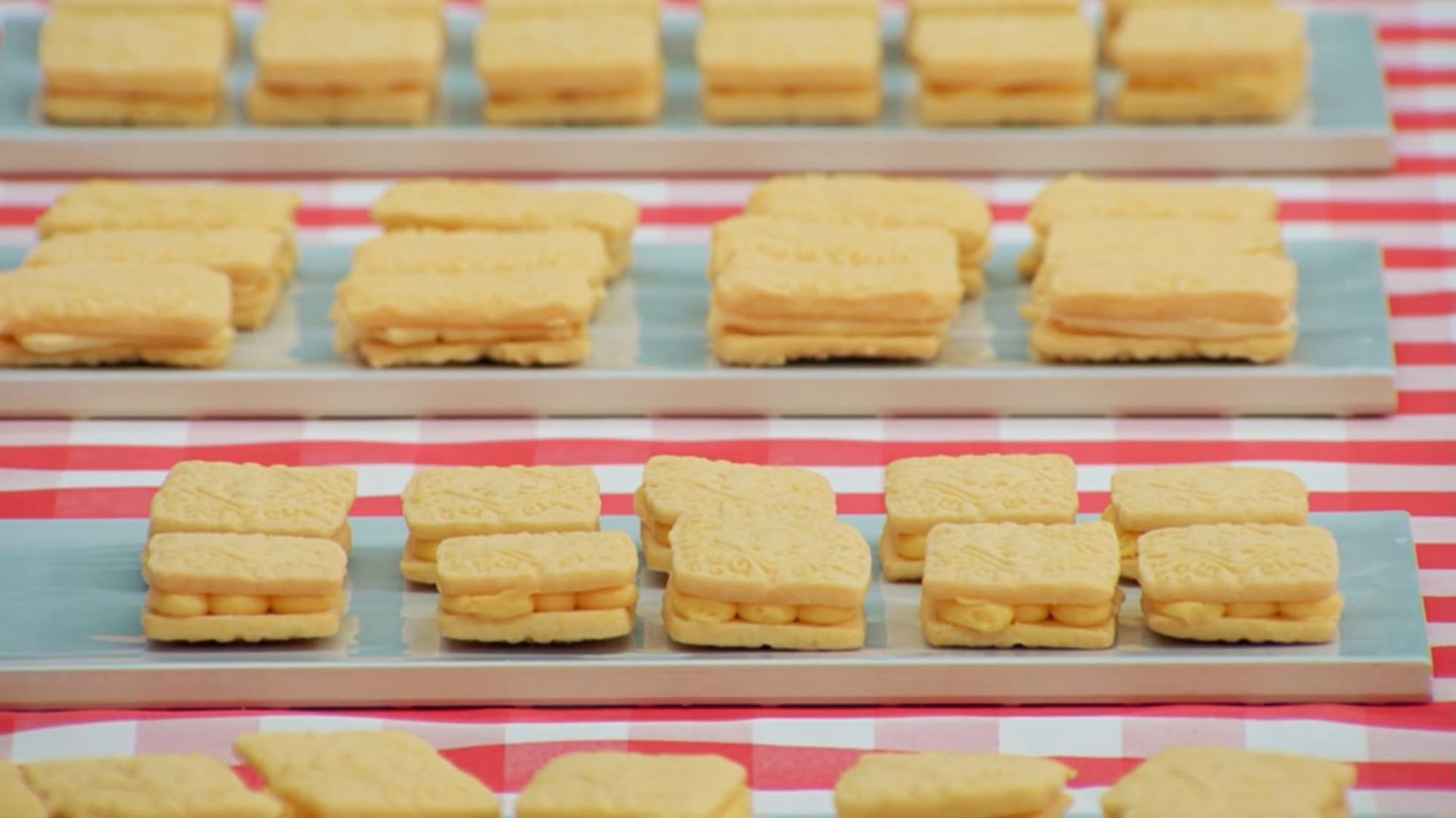 The Technical Challenge Altar full of Custard Creme Cookies in The Great British Bake Off Season 14's Biscuit Week