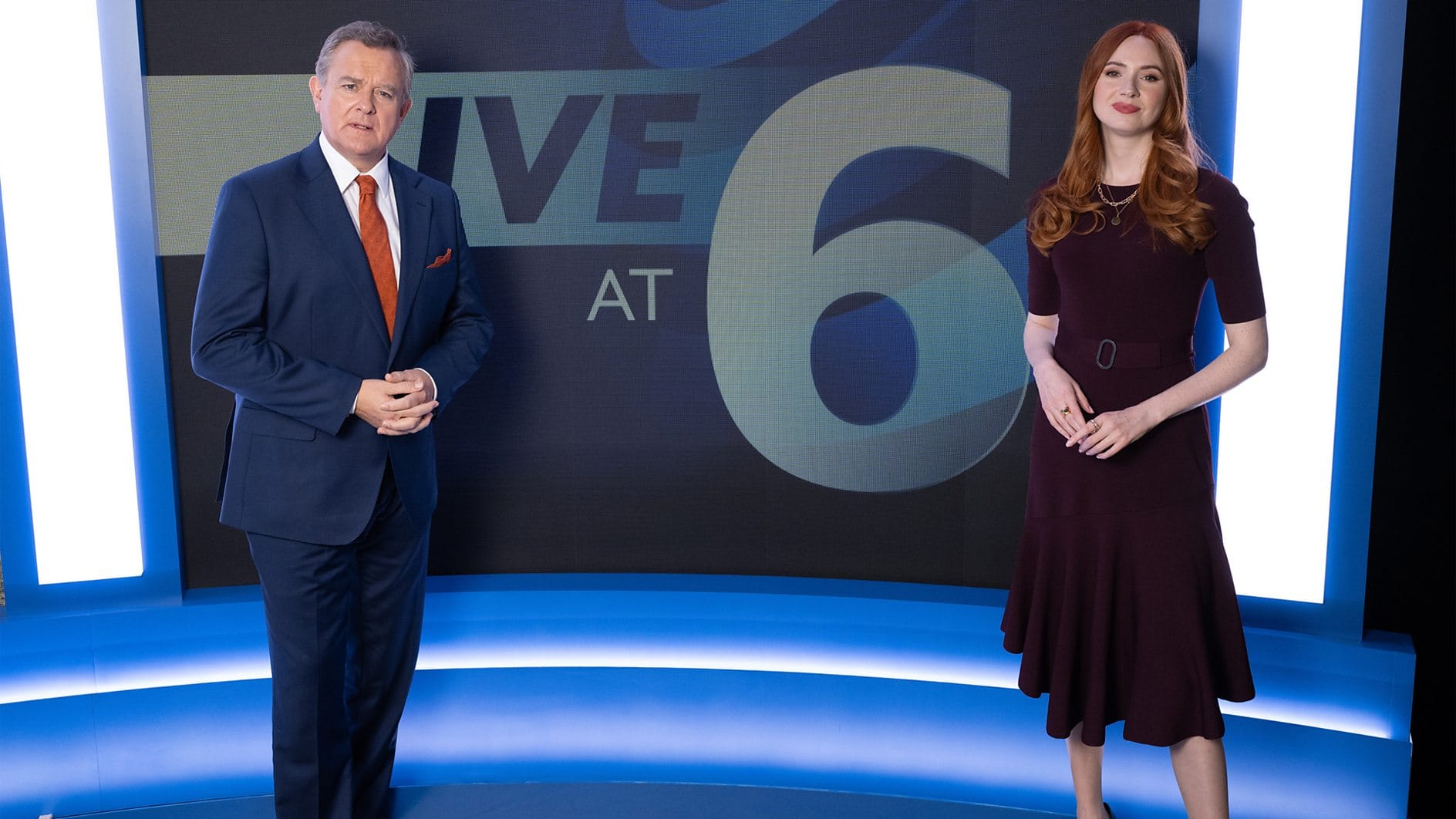 Hugh Bonneville and Karen Gillan in "Douglas Is Cancelled"