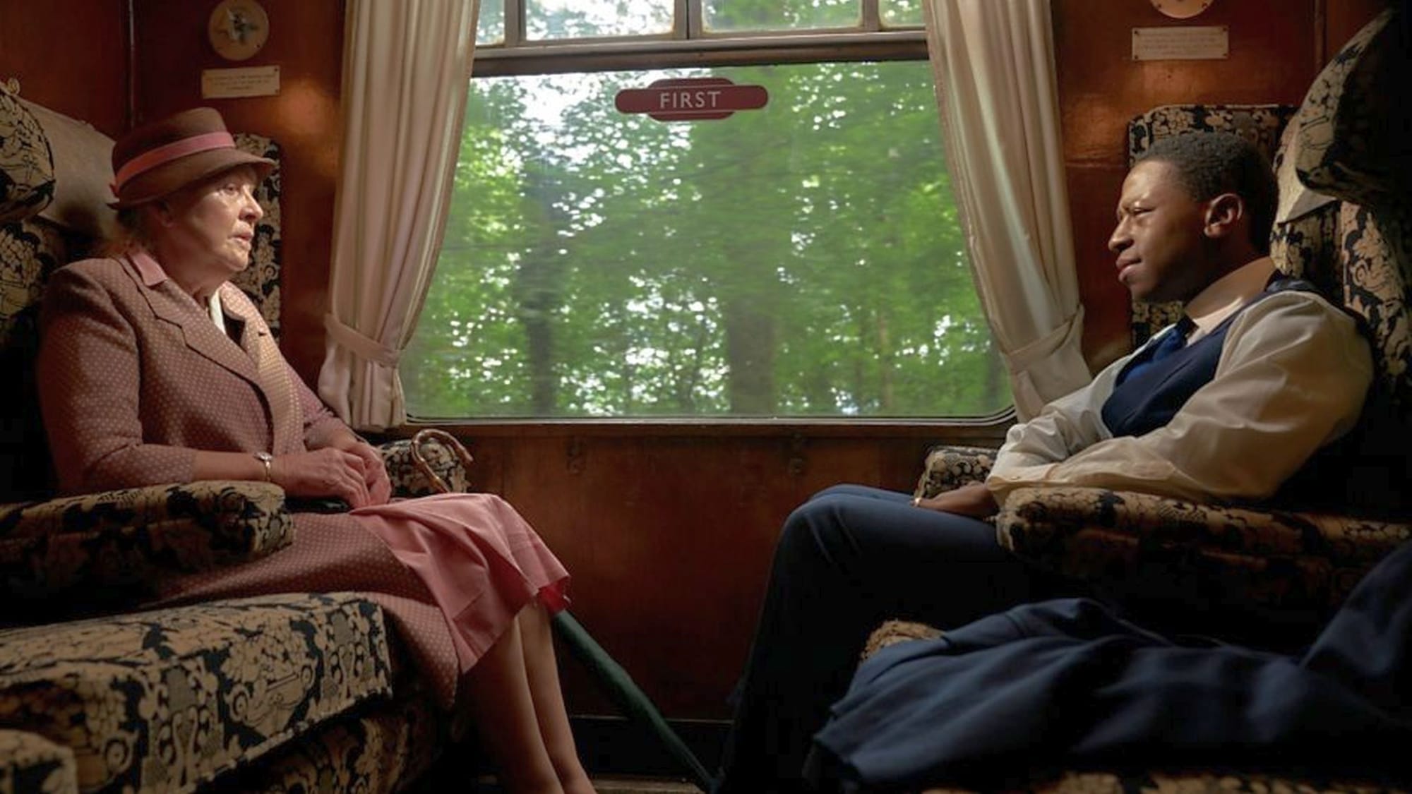 Penelope Wilton as Miss Pinkerton and&nbsp;David Jonsson as Fitzwilliam in 'Murder is Easy'