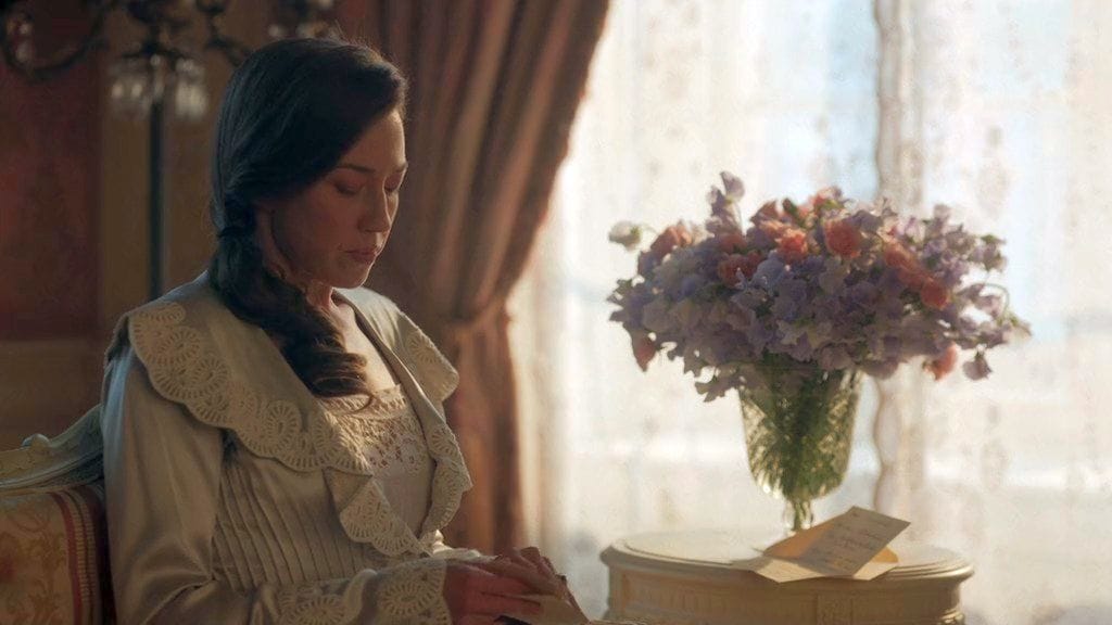 Carrie Coon as Bertha Russell as a Renoir Painting in The Gilded Age Season 2