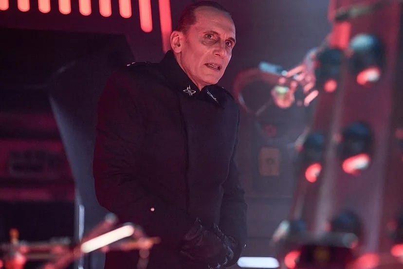 Julian Bleach reprising his role as Davros, creator of the Daleks--with a fresh look.