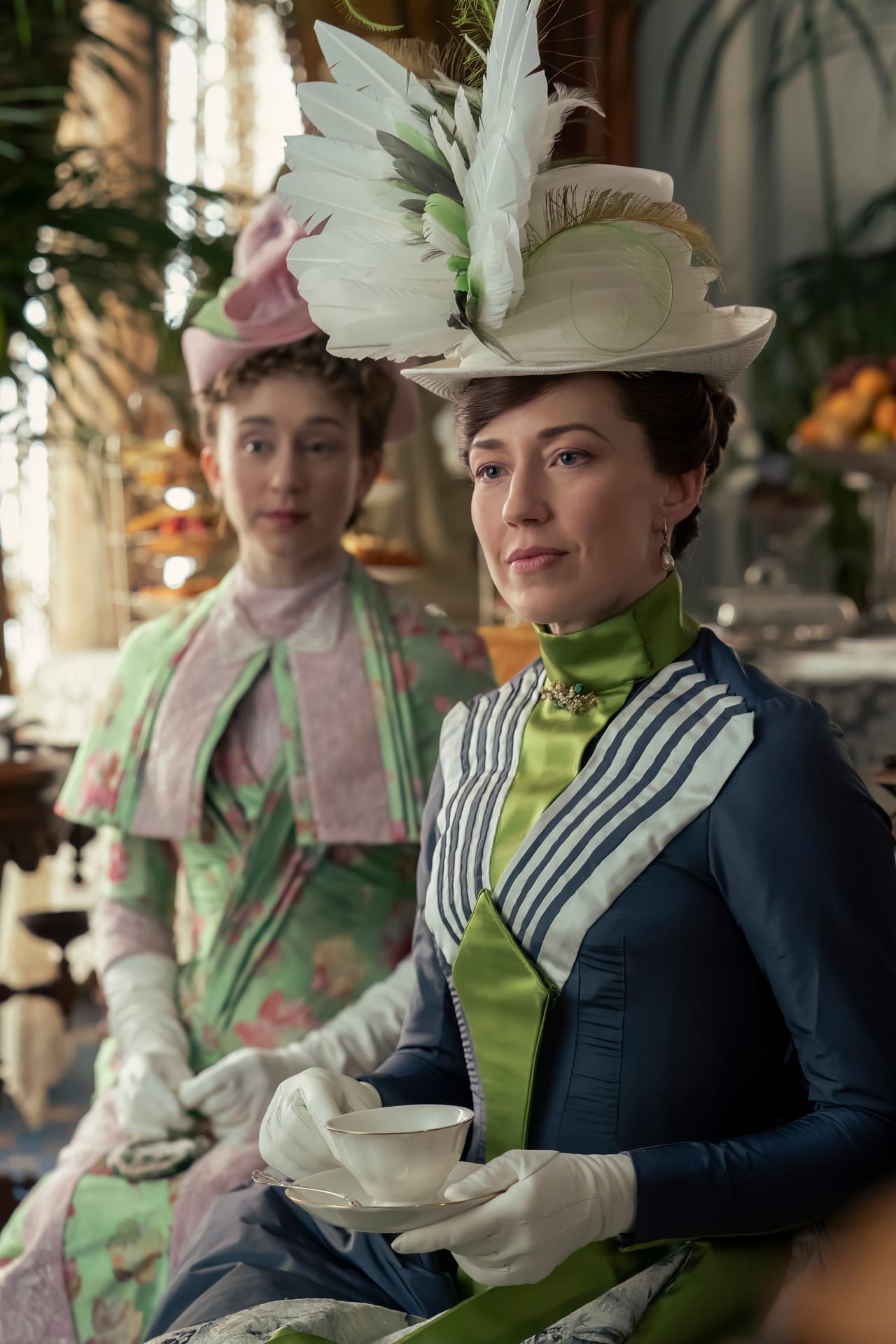 Taissa Farmiga and Carrie Coon as Gladys and Bertha Russell in 'The Gilded Age' Season 2