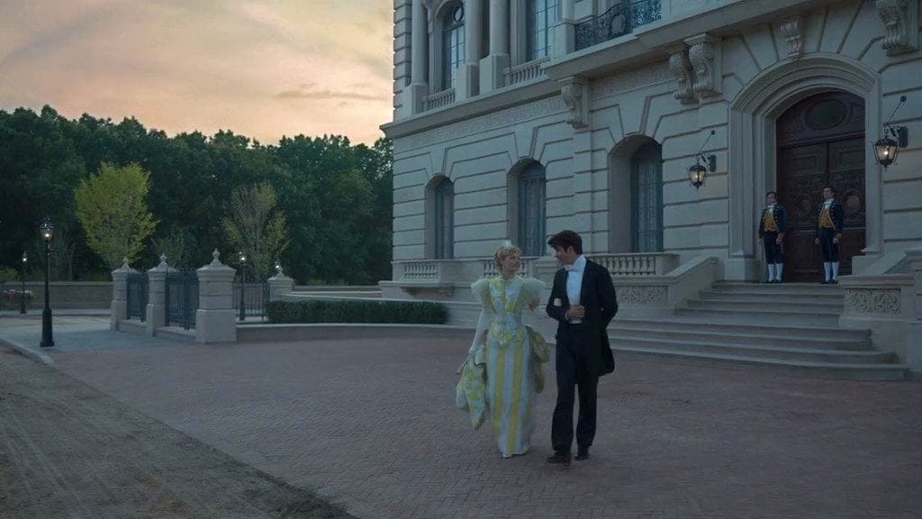 Louisa Jacobson as Marian Brook and Harry Richardson as Larry Russell in The Gilded Age Season 2 finale&nbsp;