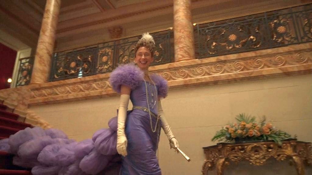 Taissa Farmiga as Glady Russell, Disney Princess in Waiting in The Gilded Age Season 2 finale