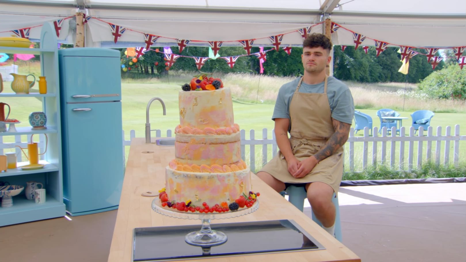 Matty with his Final Celebration Showstopper Cake from 'The Great British Baking Show' Season 14's Grand Final&nbsp;