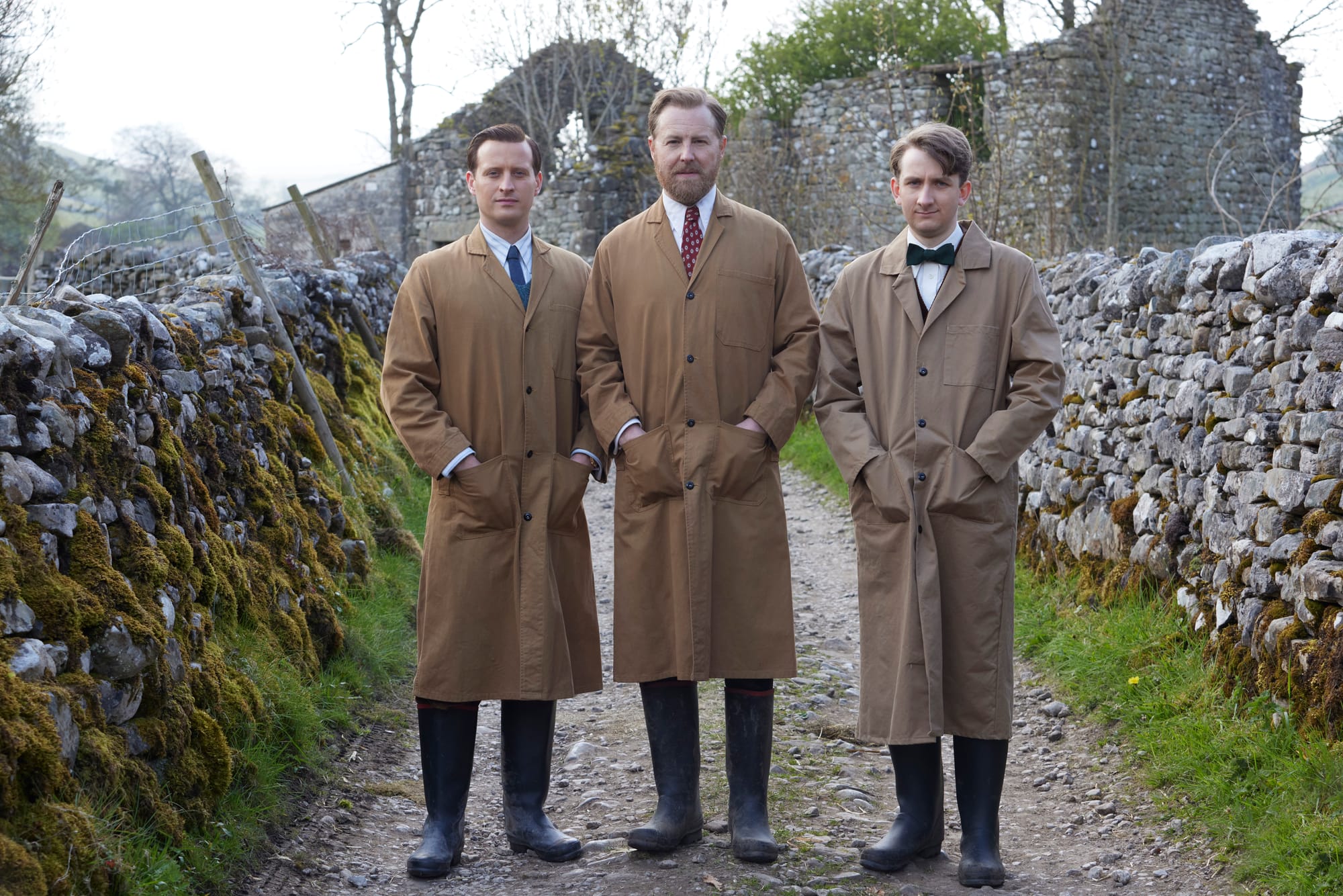 Dressed to clean: James Herriot (Nicholas Ralph), Siegfried Farnon (Samuel West), and Richard Carmody (James Anthony-Rose).