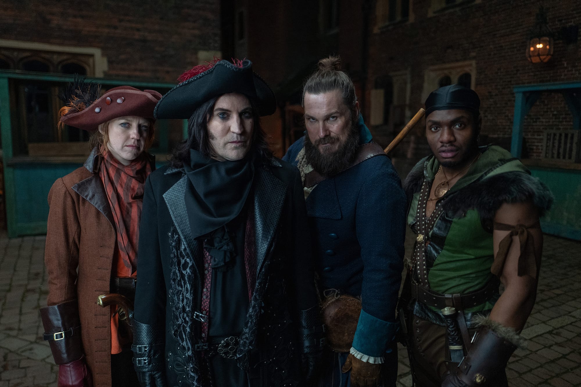 Ellie White, Noel Fielding, Marc Wootton, and Duayne Boachie in 'The Completely Made-up Adventures of Dick Turpin' Season 1&nbsp;