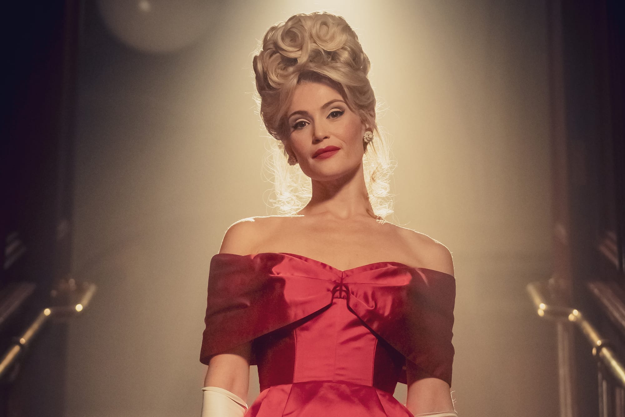 Gemma Arterton as Barbara Parker dolled up for a night on the town in 'Funny Woman's series premiere