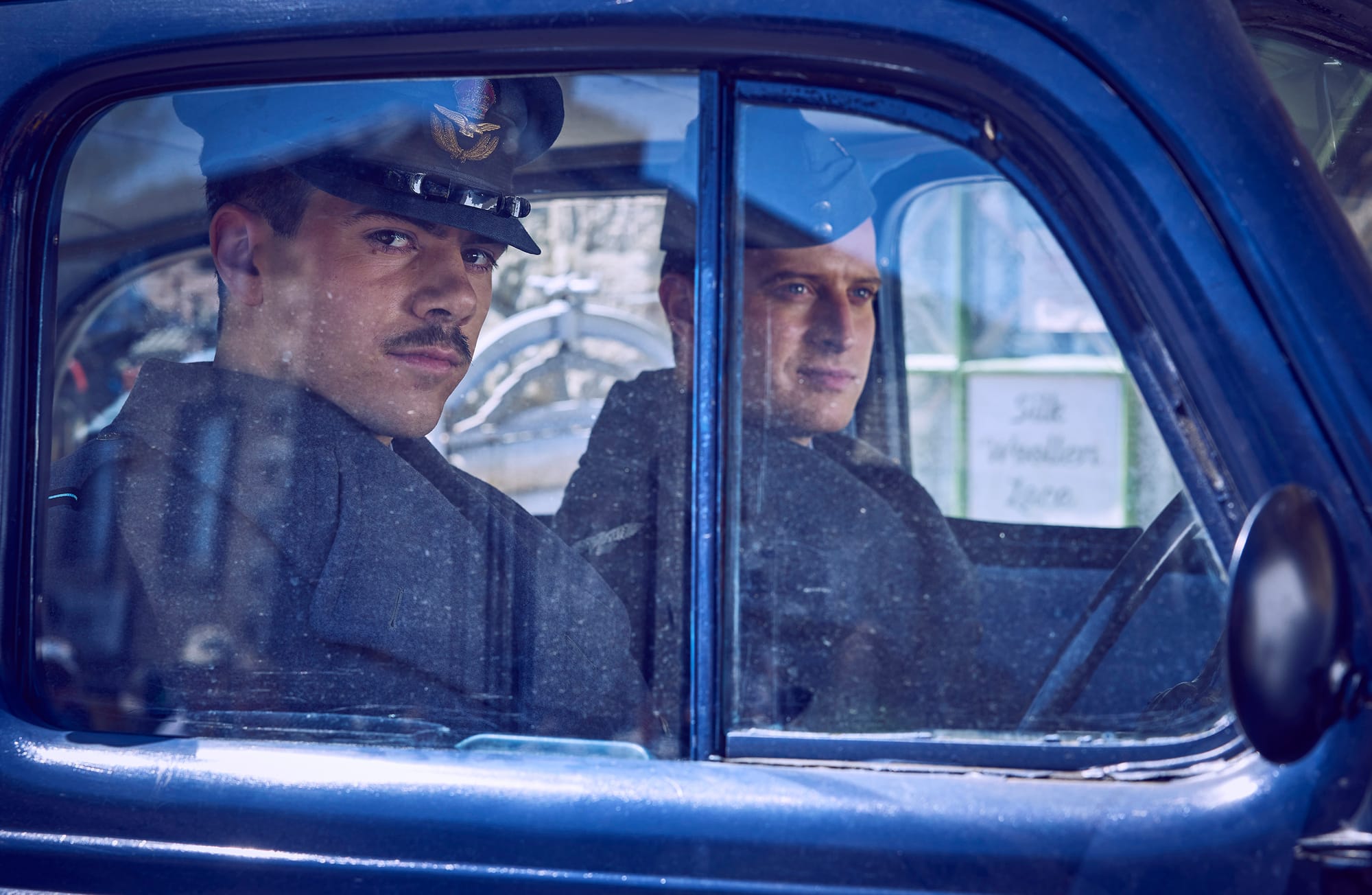 Sam Retford as FO Woodham and Nicholas Ralph as James Herriot in 'All Creatures Great and Small' Season 4 