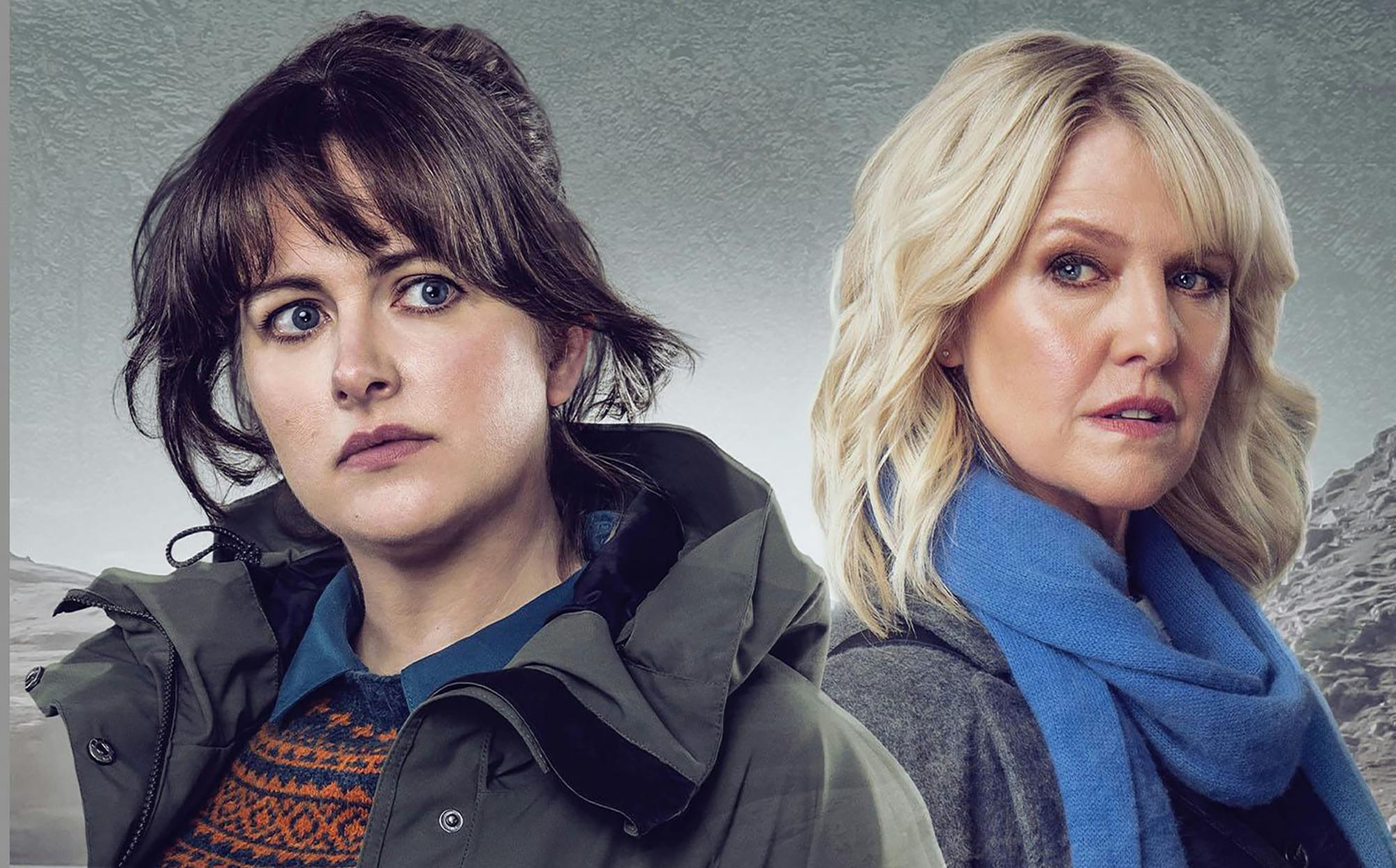 Alison O'Donnell as DS Alison "Tosh" McIntosh and Ashley Jensen as DCI Ruth Calder in the Shetland Season 8 Key Art
