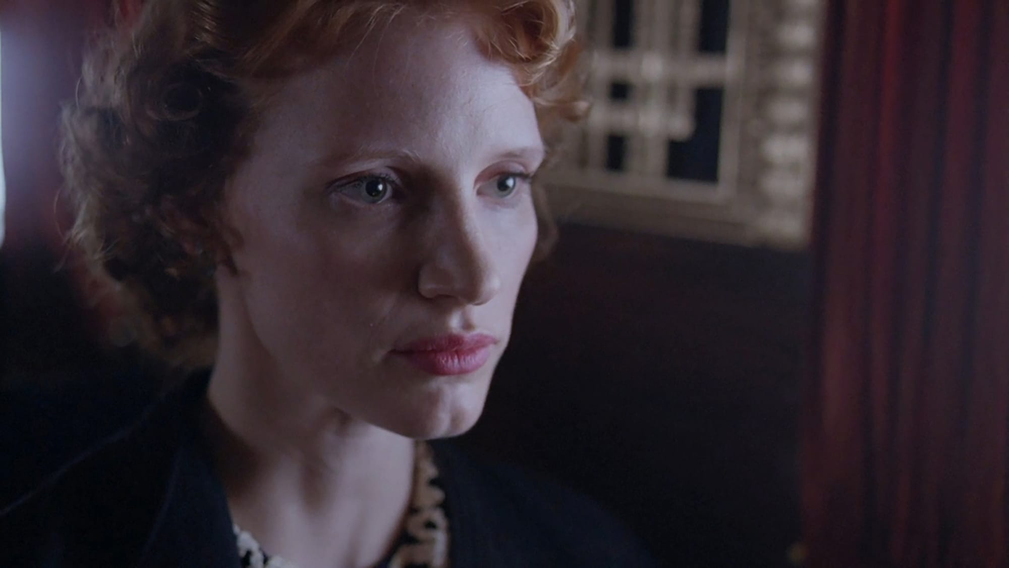 Jessica Chastain as Mary Debenham in Agatha Christie's Poirot Season 12 Episode 3