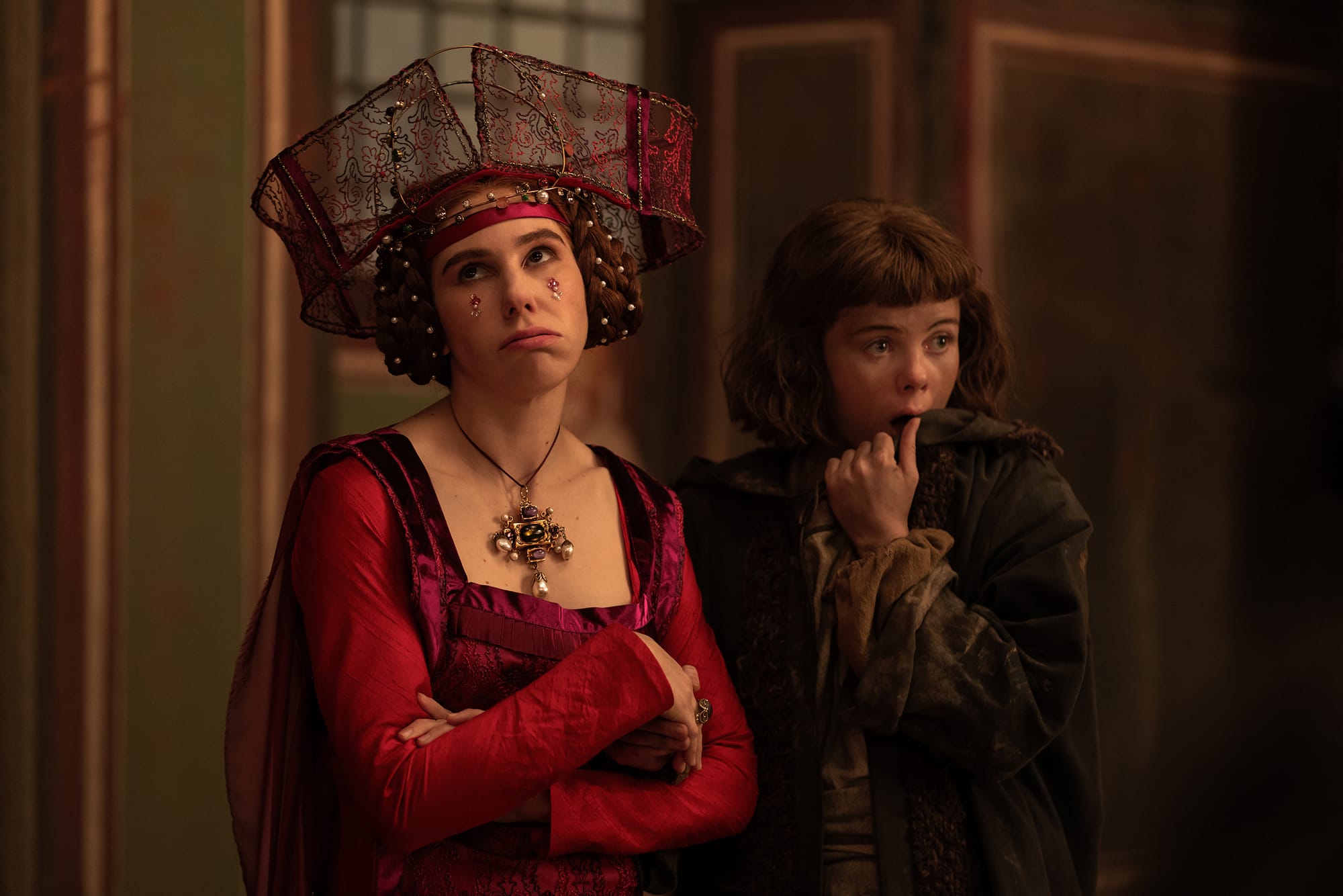 Zosia Mamet as Pampinea and Saoirse-Monica Jackson as Misia in 'The Decameron' Season 1
