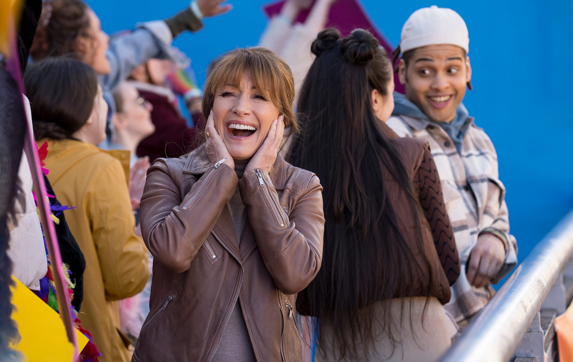 Jane Seymour as Harry Wild, Rose O'Neil as Lola, and Rohan Nedd as Fergus in 'Harry Wild' Season 3