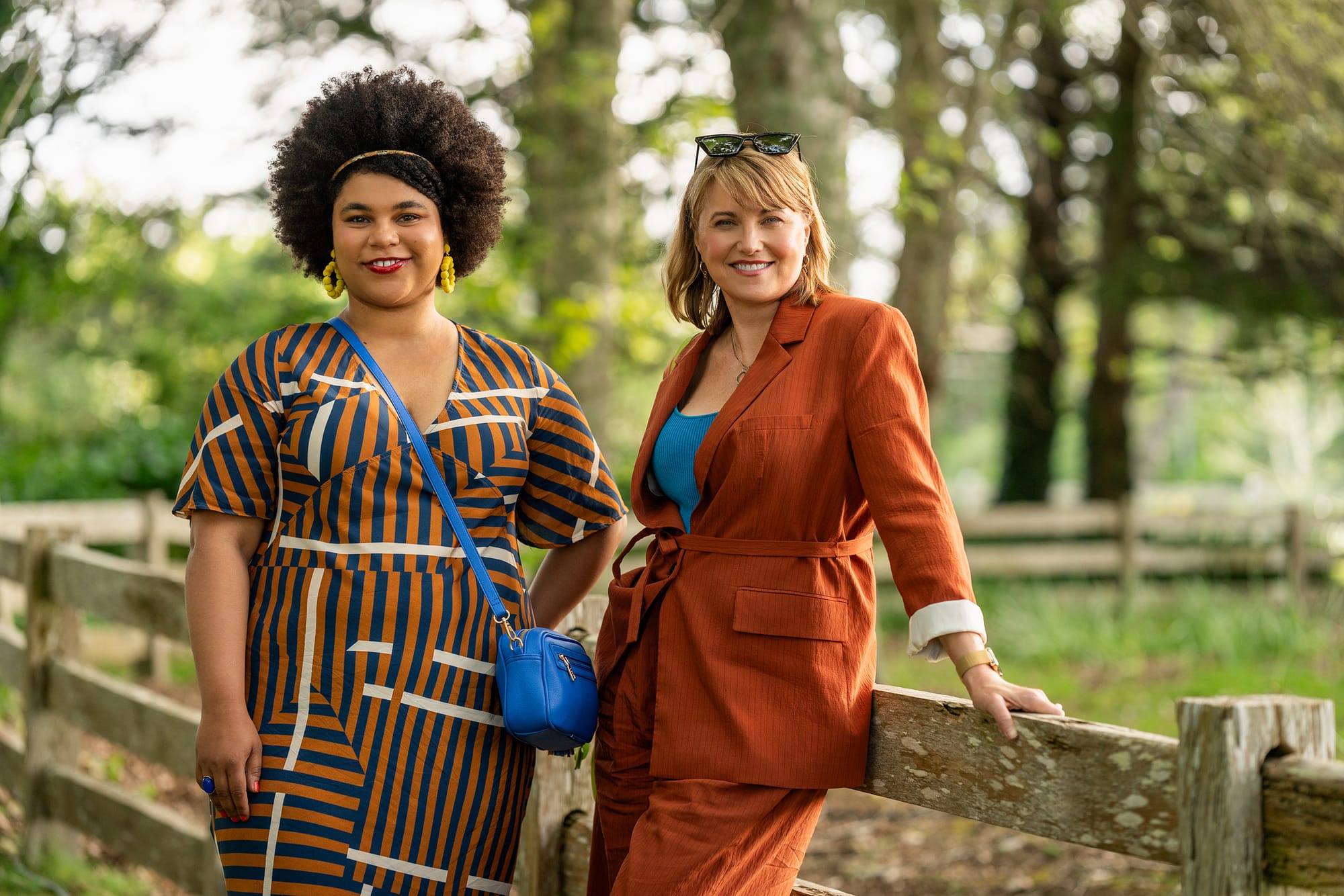 Ebony Vagulans as Madison Feliciano and Lucy Lawless as PI Alexa Crowe in 'My Life is Murder' Season 4