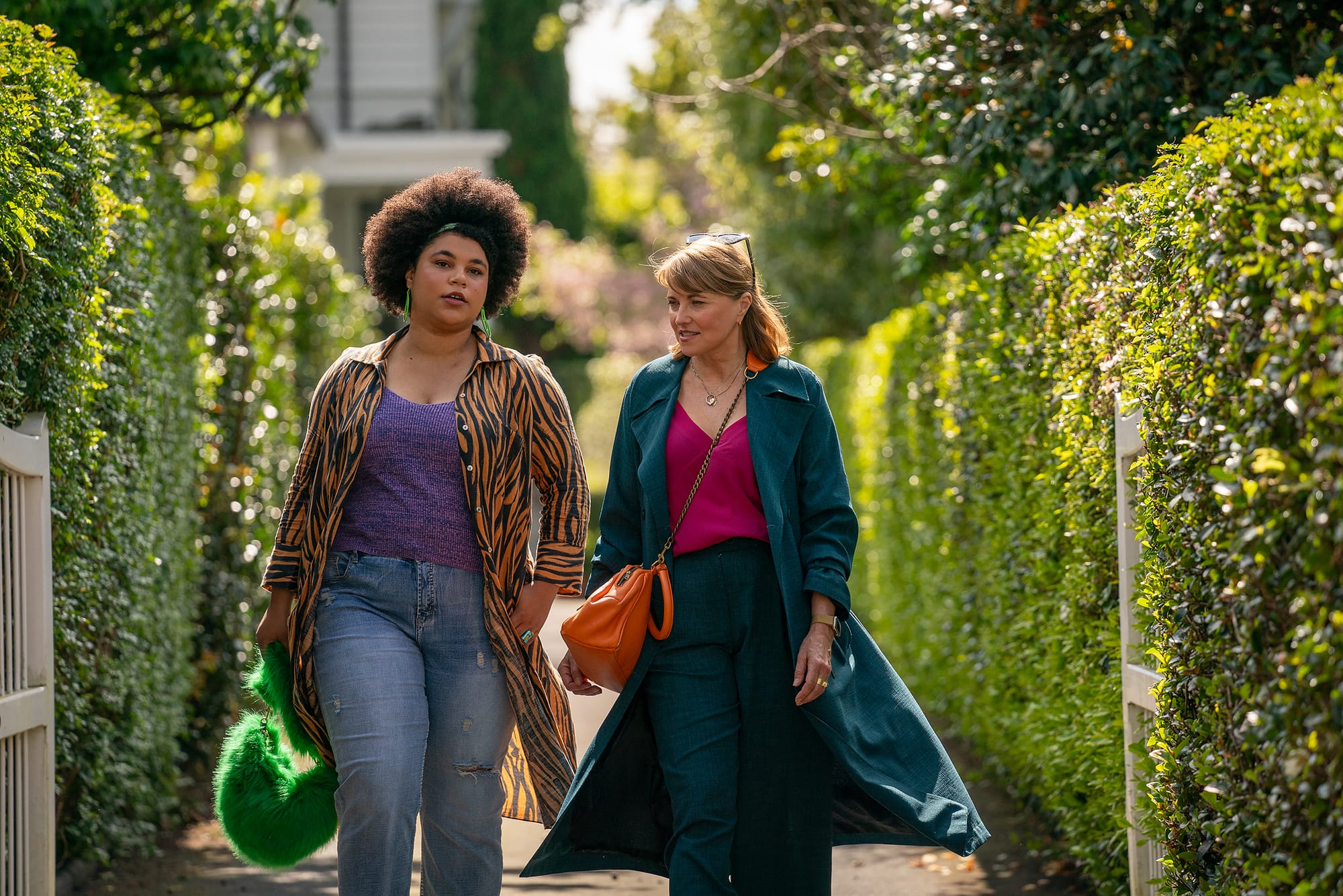 Ebony Vagulans as Madison Feliciano and Lucy Lawless as Alexa Crowe in 'My Life Is Murder' Season 4