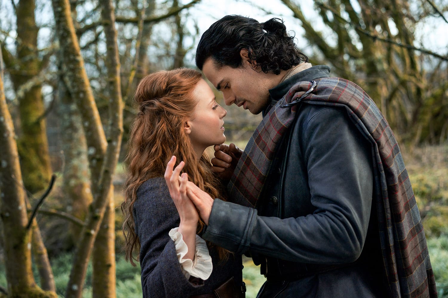 Harriet Slater and Jamie Roy as Ellen MacKenzie and Brian Fraser in "Outlander: Blood of My Blood"