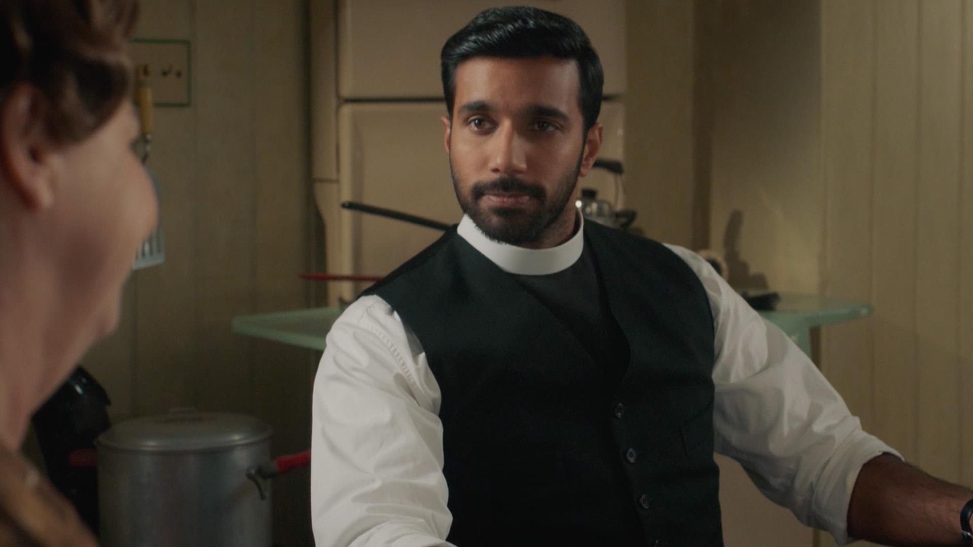 Rishi Nair and Tessa Peake-Jones in "Grantchester" Season 9