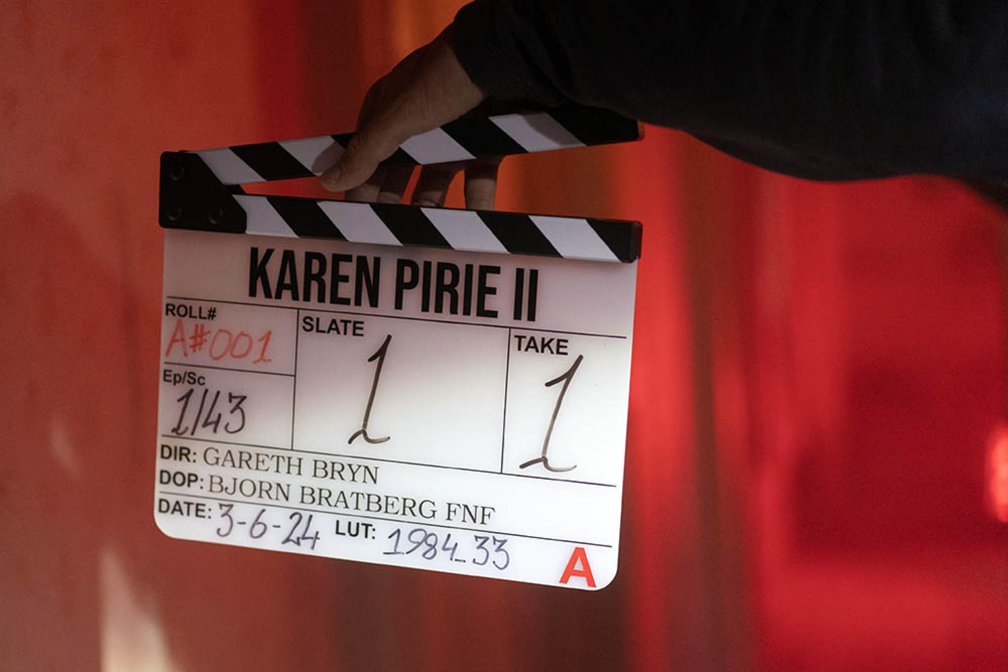 The clapper marking the start of filming for Karen Pirie Season 2