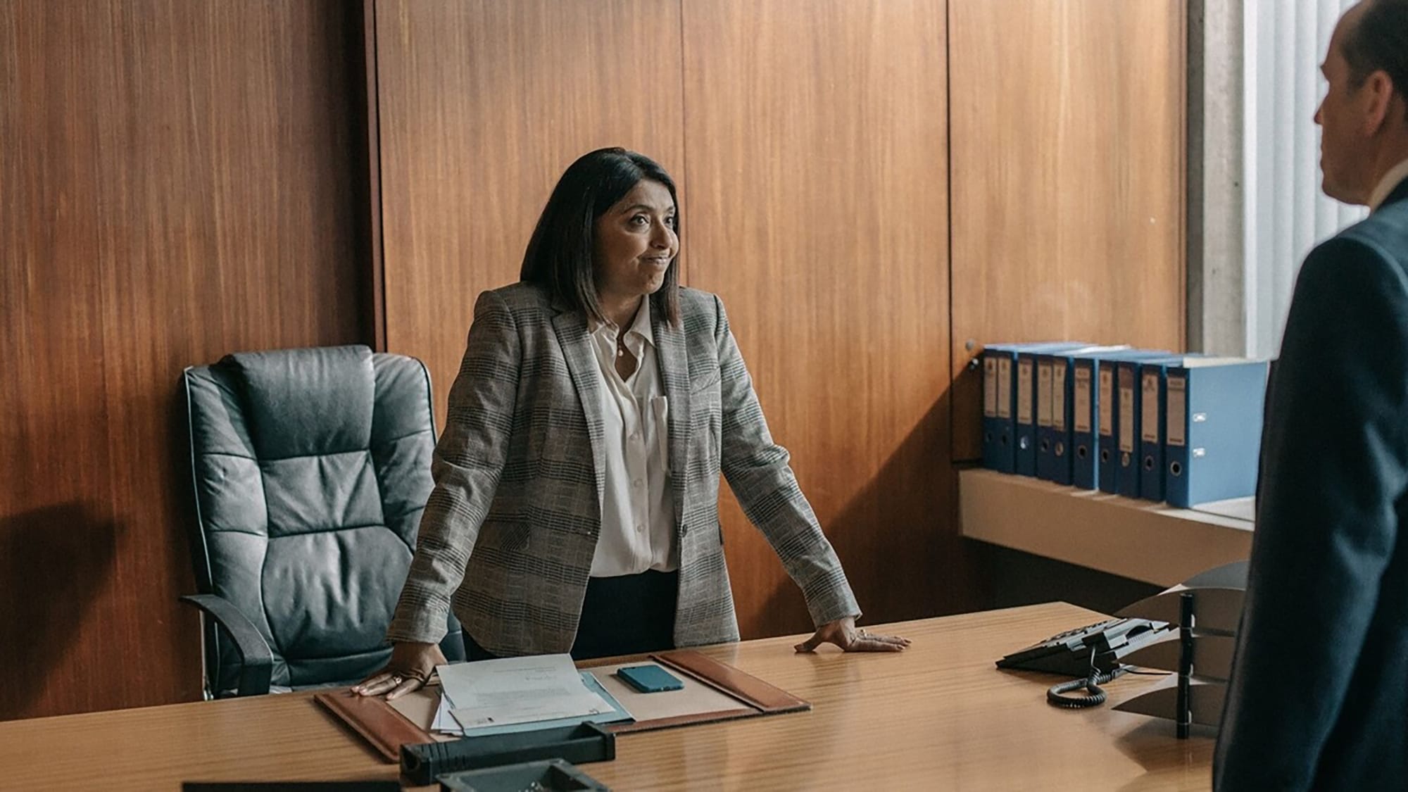 Ben Miller as Professor T and Sunetra Sarker as DCI Maiya Goswami in 'Professor T' Season 3