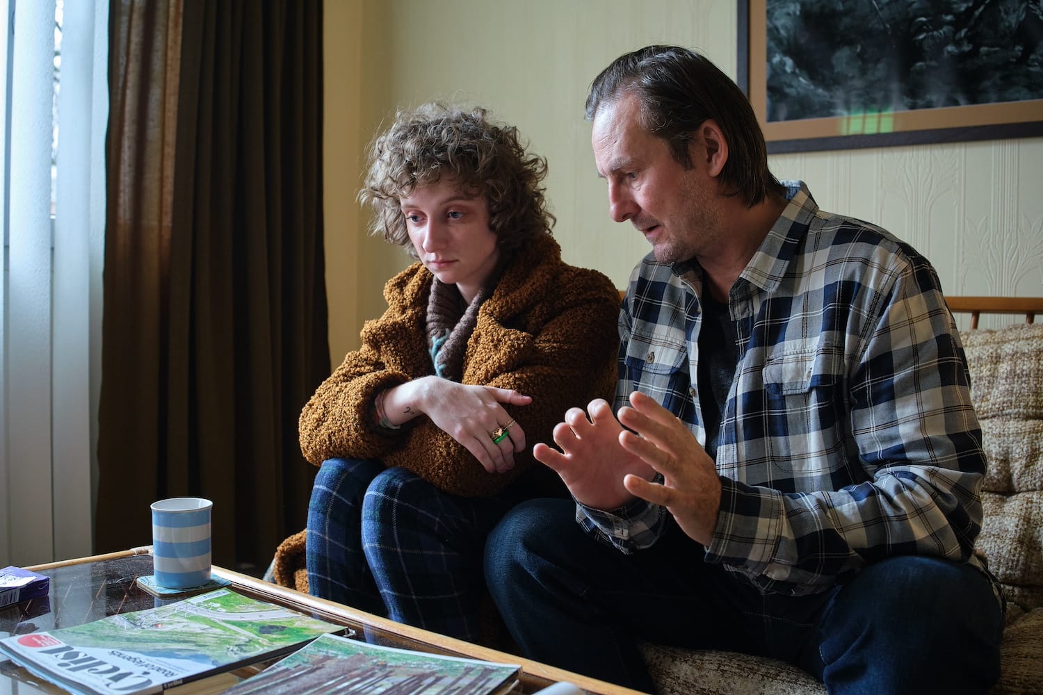 Polly Wright (Emily Fair) and her father Dan Goddard (Anthony Flanagan).