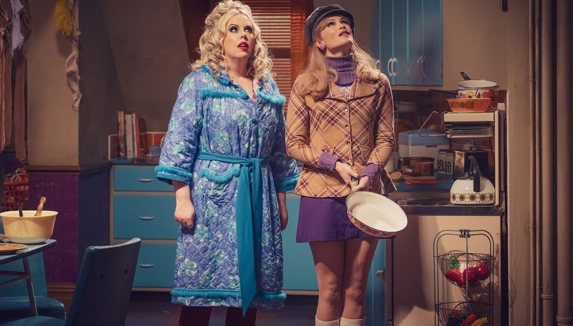Gemma Arterton as Sophie Straw with new co-star Roisin Conaty in 'Funny Woman' Season 2