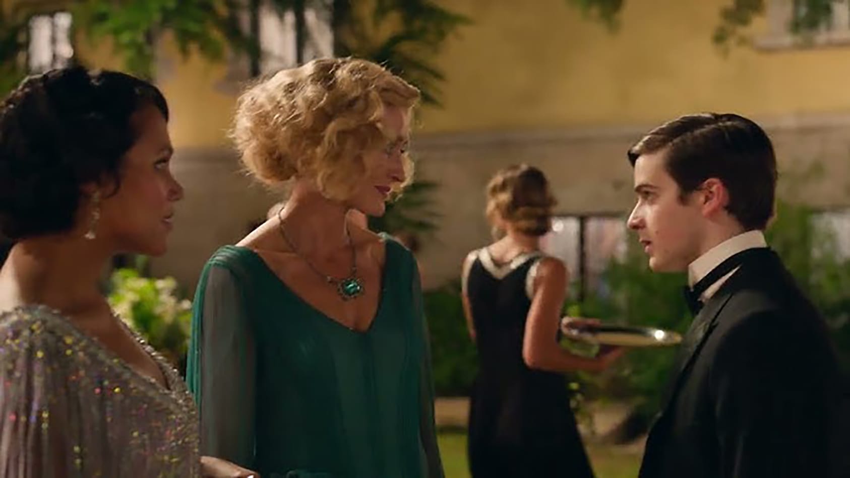 Natascha McElhone as Bella, Lily Frazer as Claudine and Anthony Cozens as Ernesto in 'Hotel Portofino' Season 3