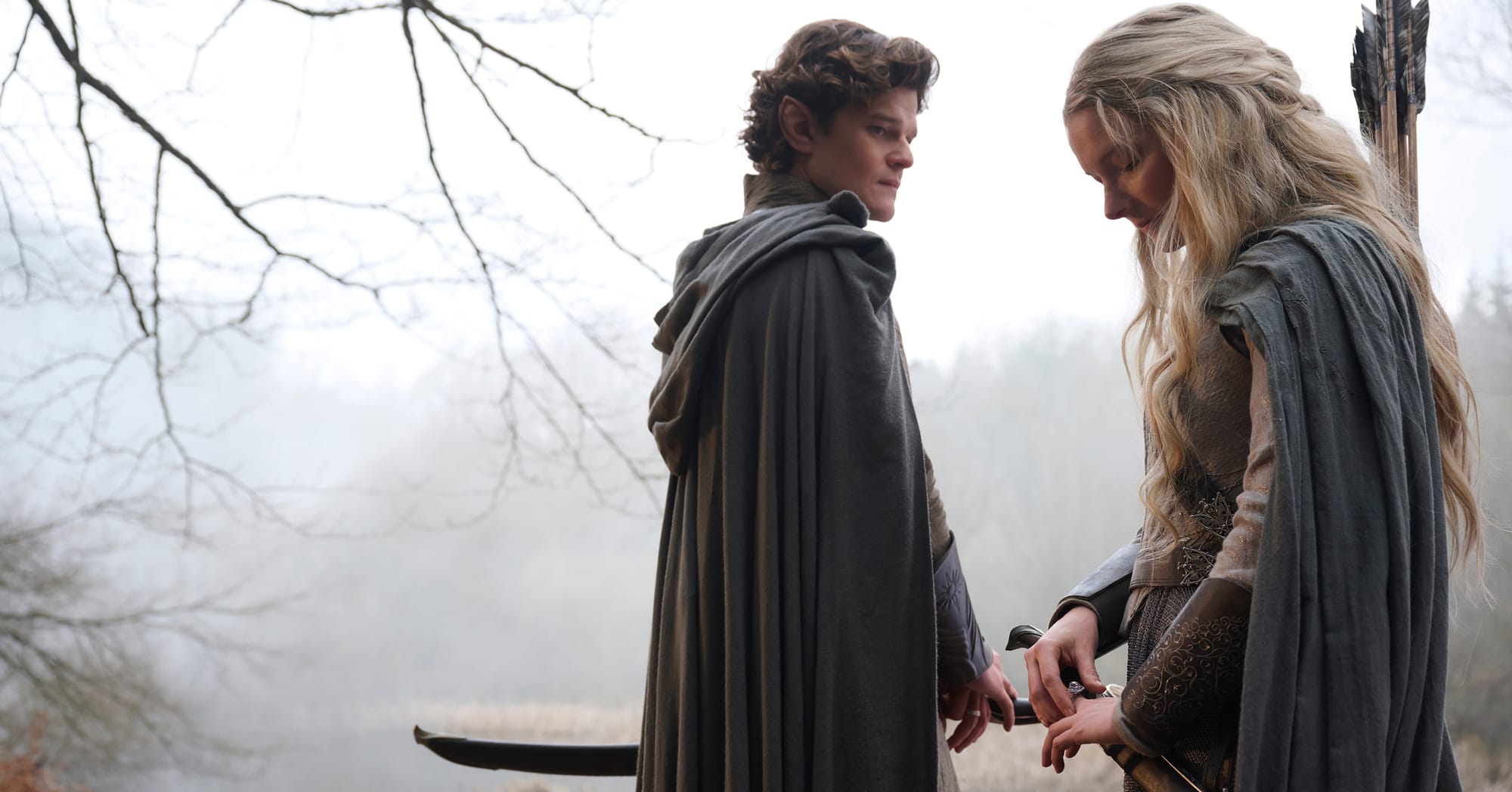 Robert Aramayo as Elrond, Morfydd Clark as Galadriel in 'The Lord of the Rings: The Rings of Power' Season 2