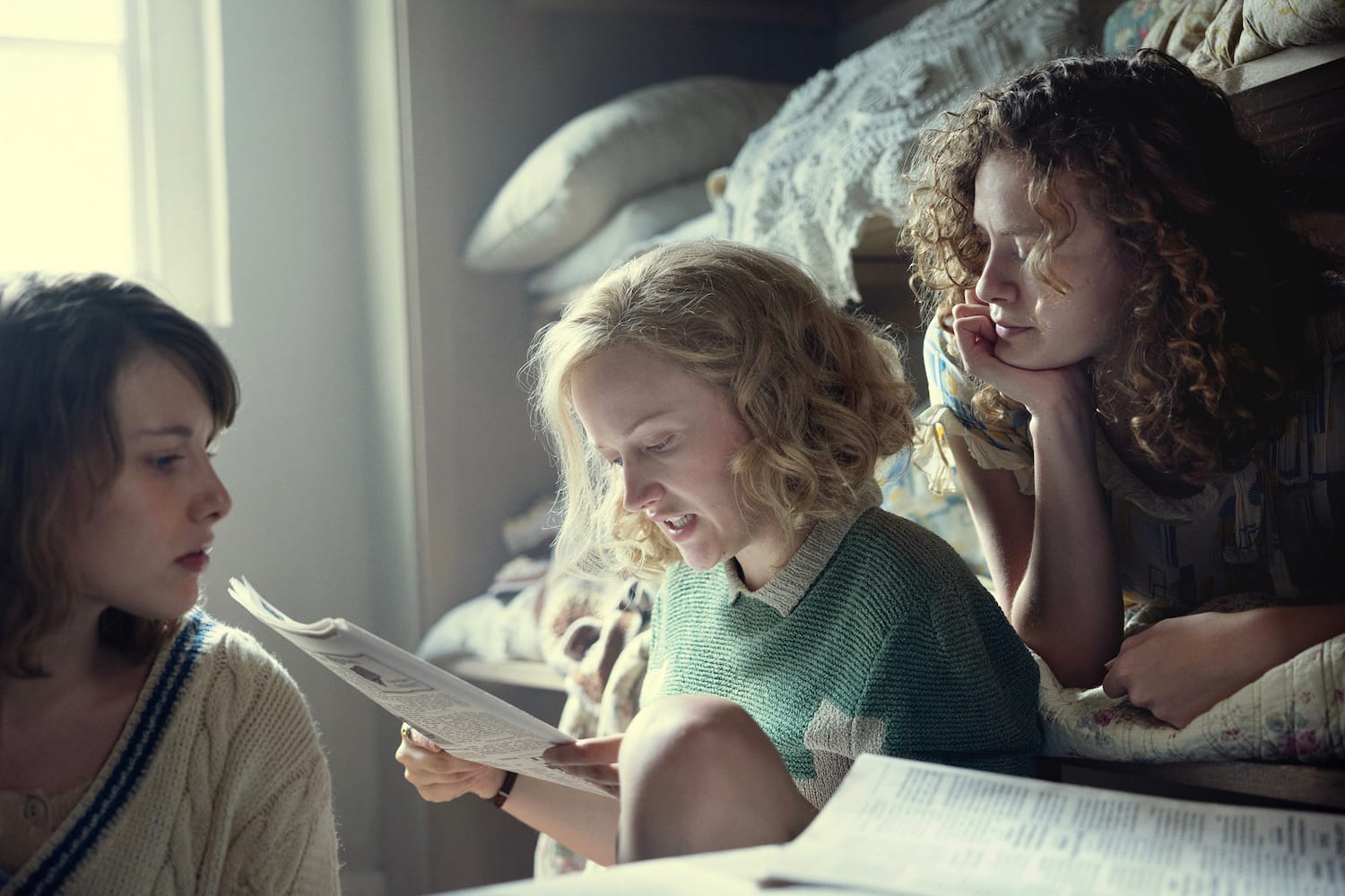 Zoe Brough as Jessica Mitford, Shannon Watson as Unity Mitford and Orla Hill as Debo Miford.jpg